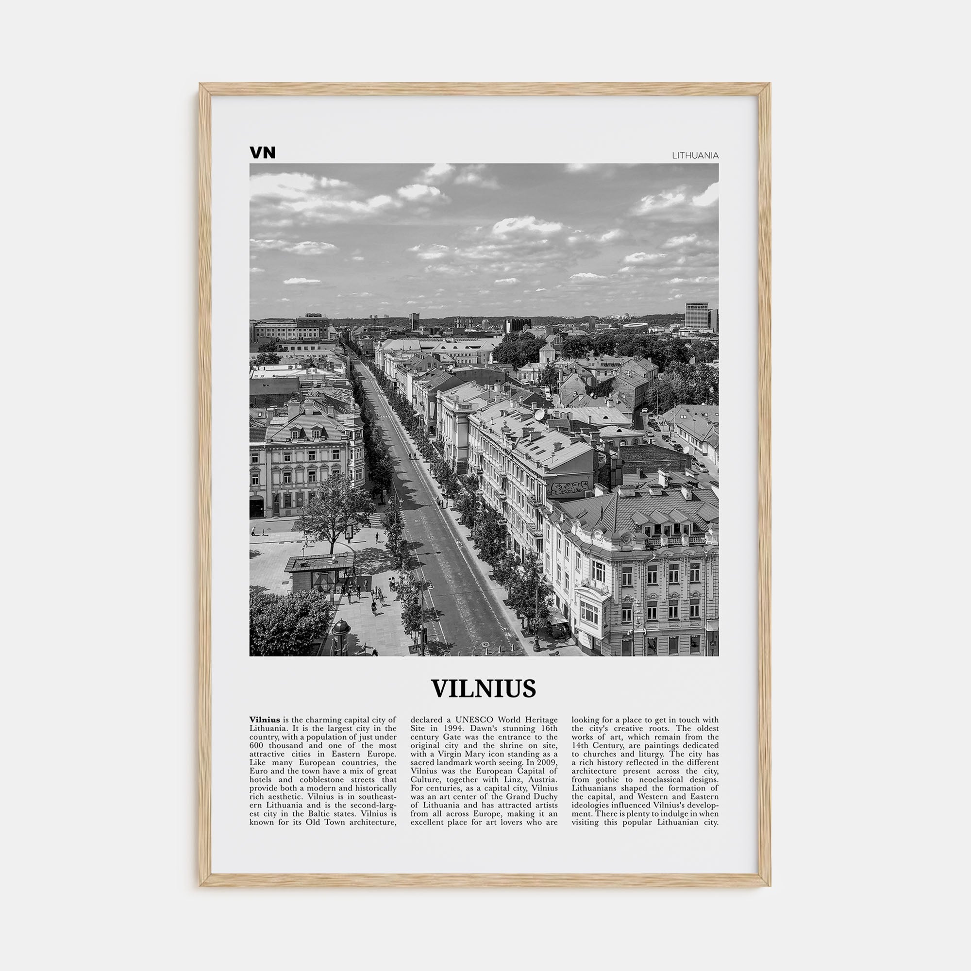 Vilnius Travel B&W Poster