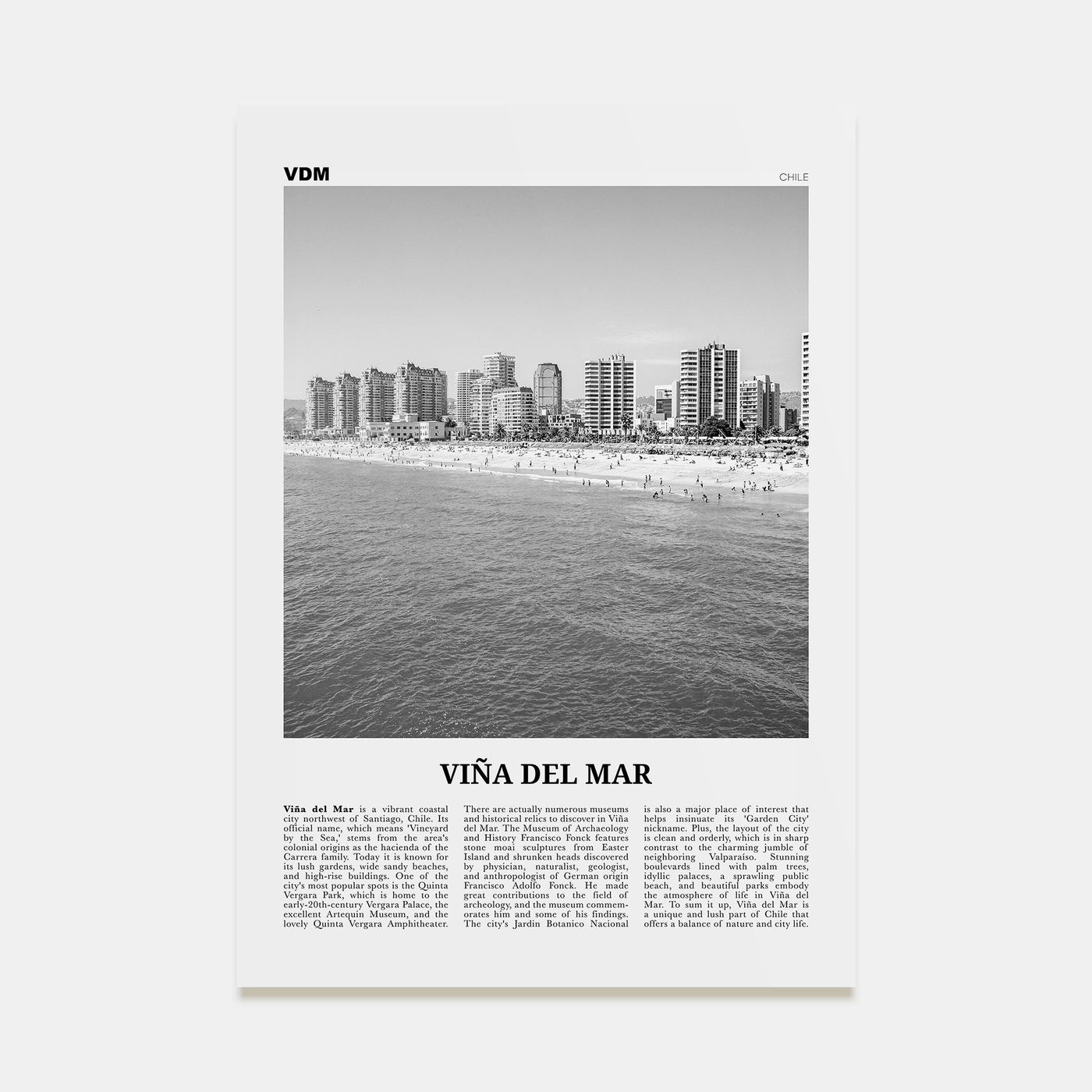 Viña del Mar Travel B&W Poster
