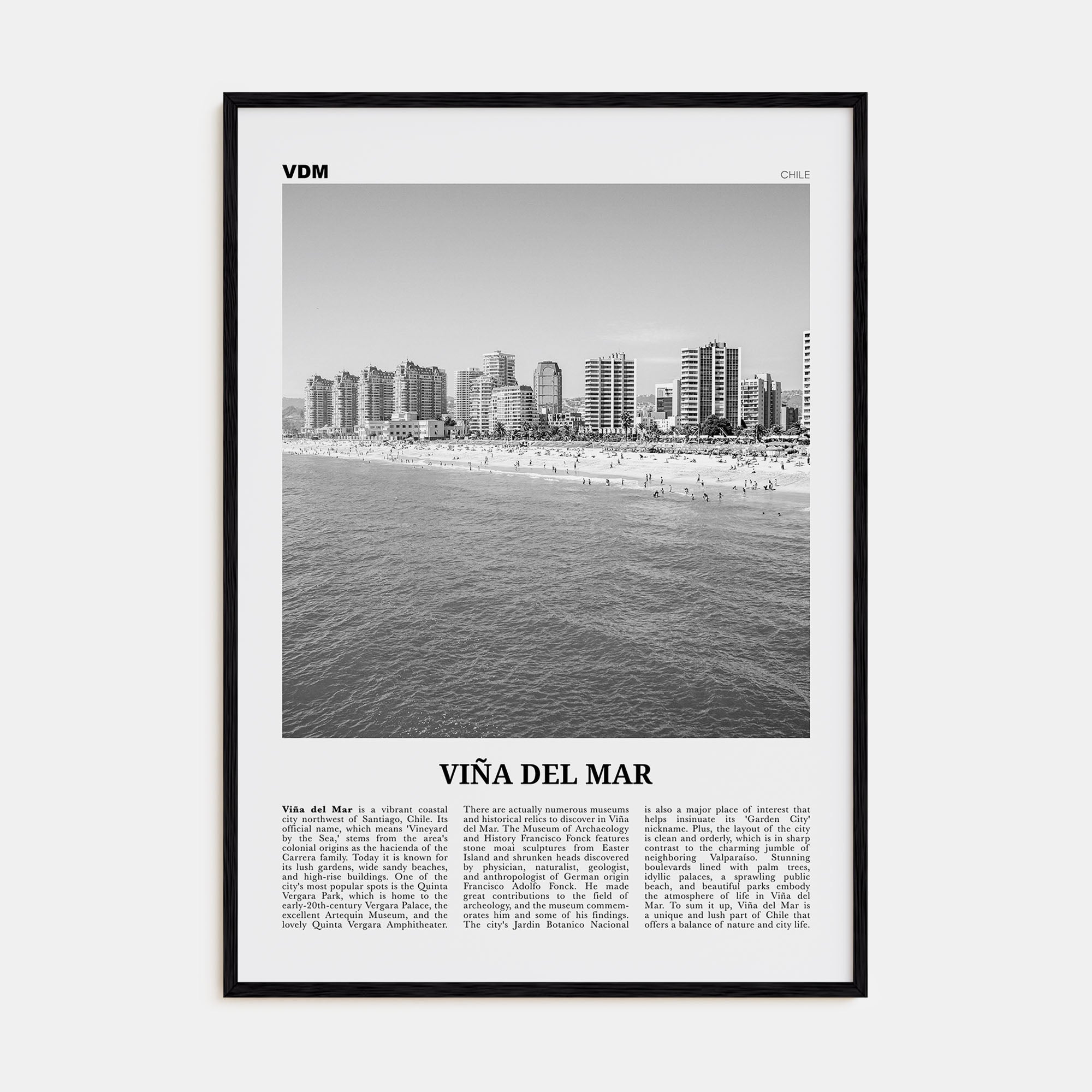 Viña del Mar Travel B&W Poster