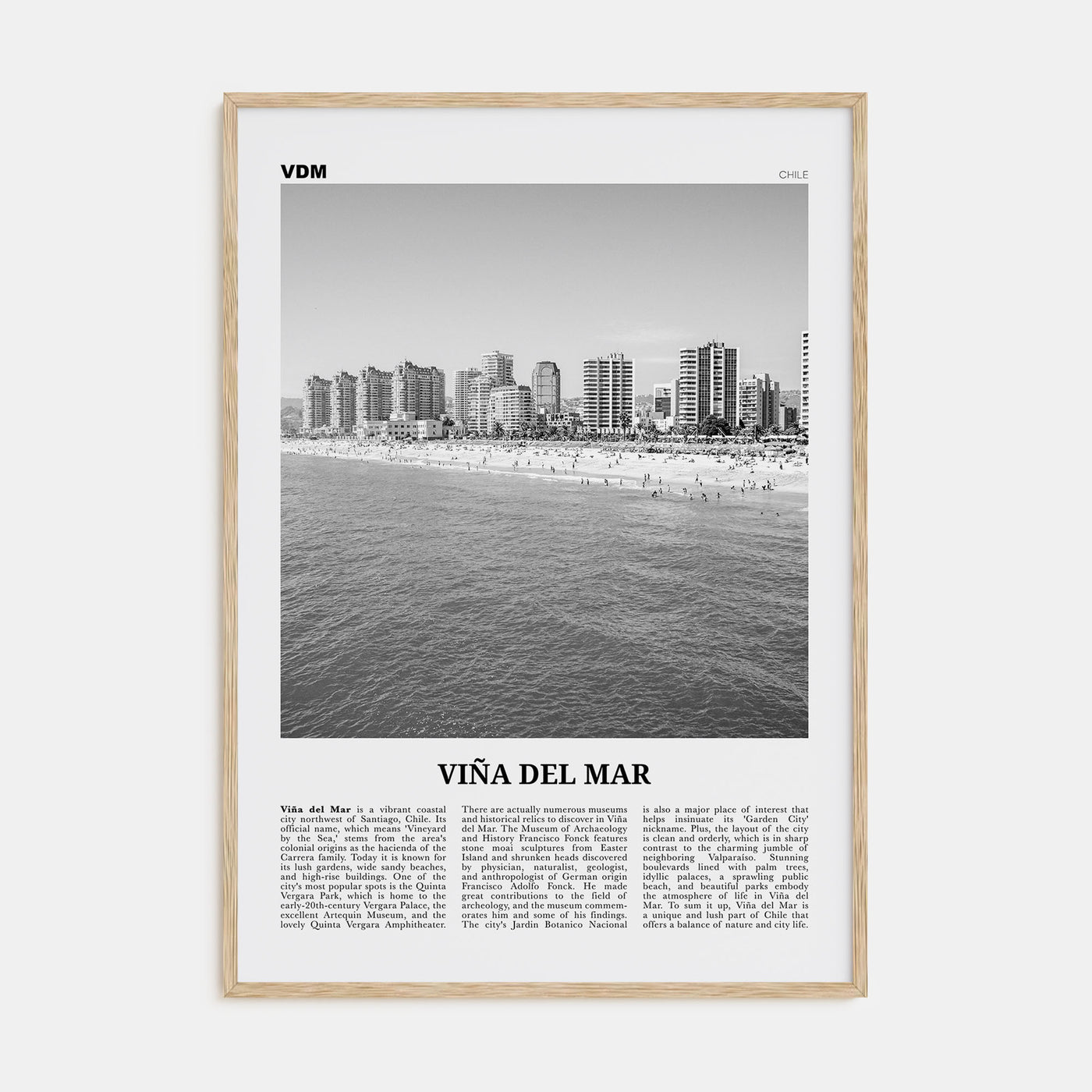 Viña del Mar Travel B&W Poster