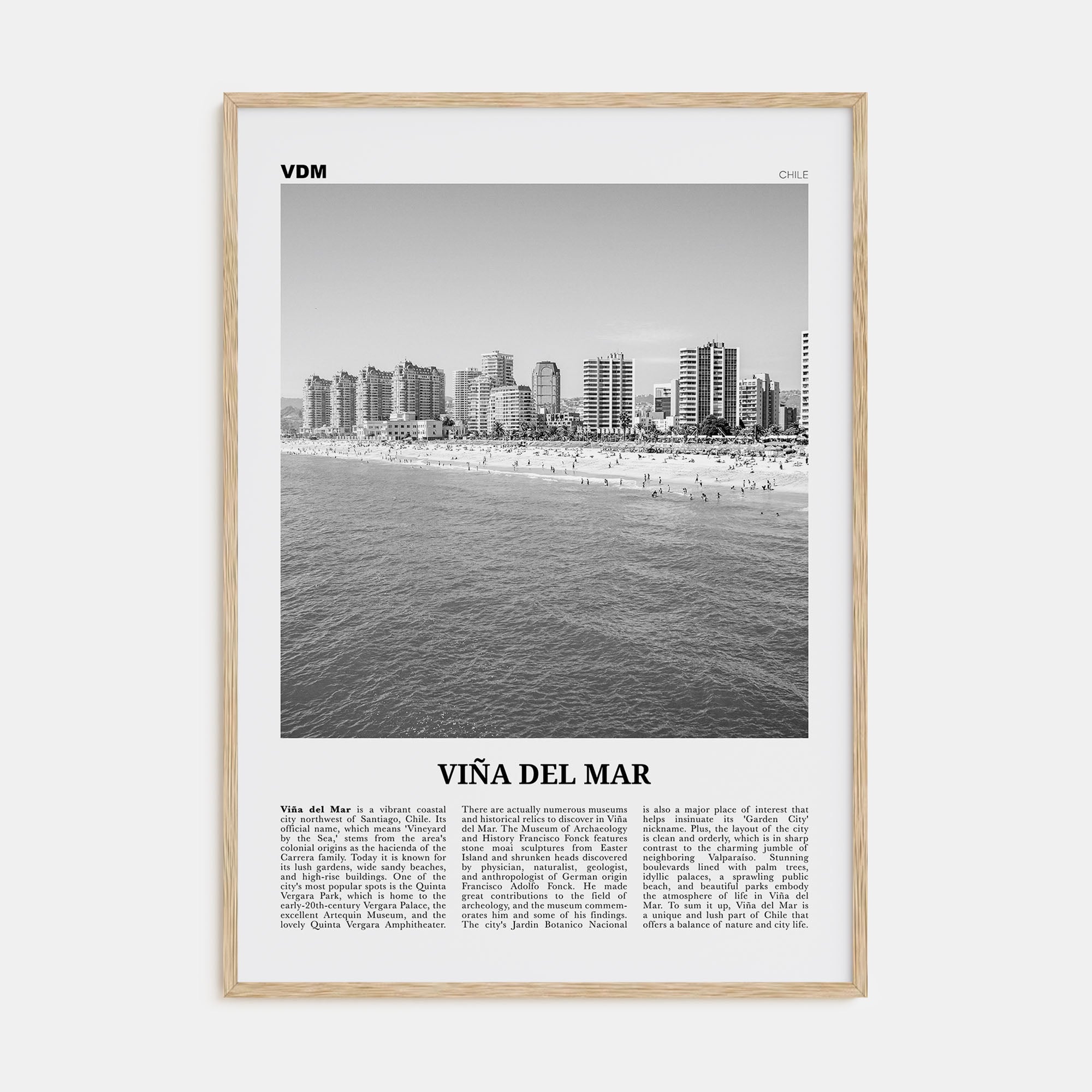 Viña del Mar Travel B&W Poster