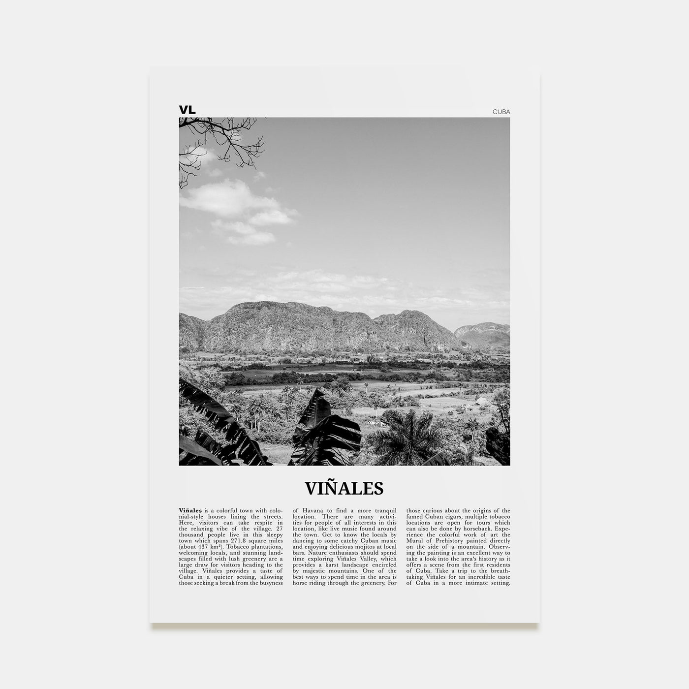 Viñales Travel B&W Poster
