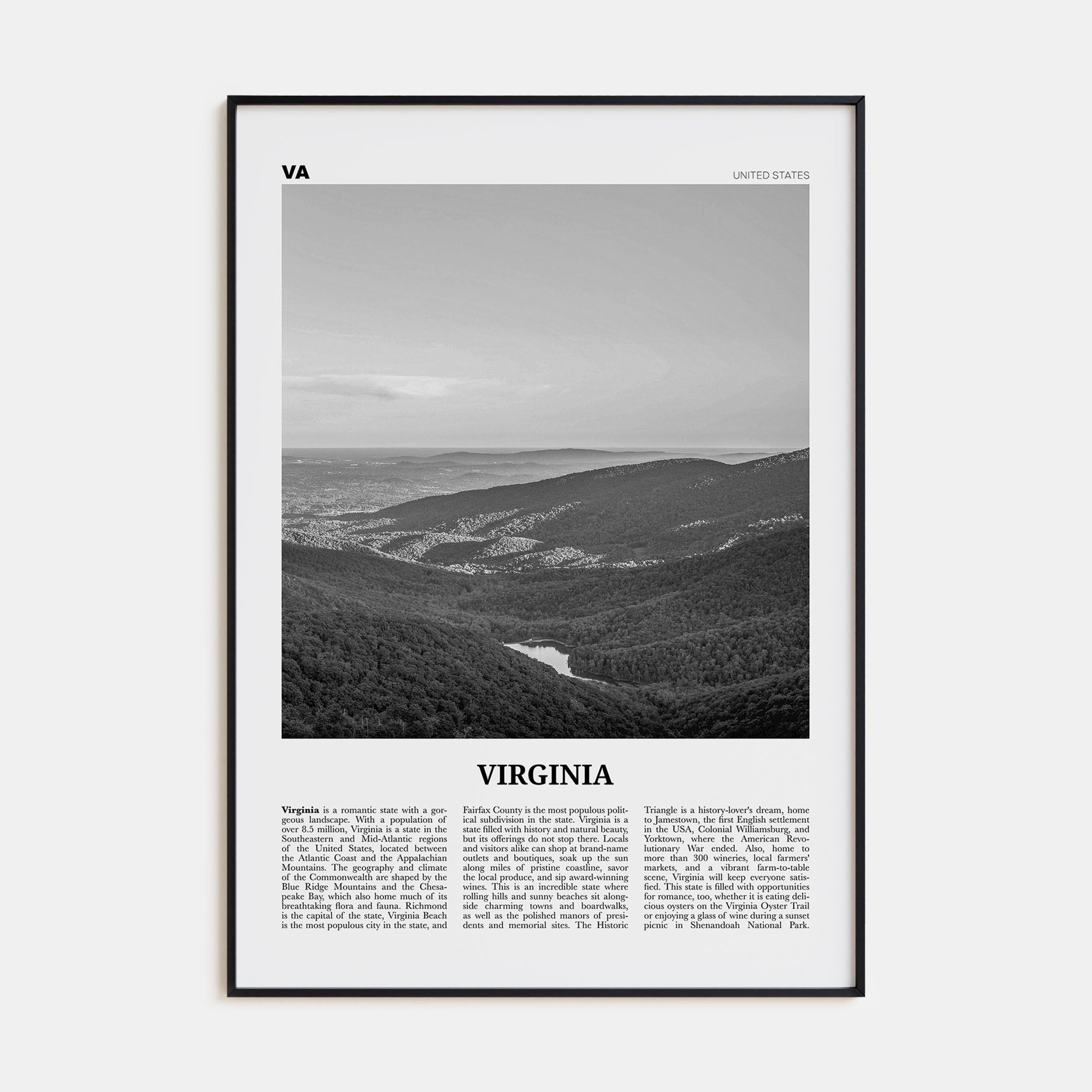 Virginia Travel B&W No 2 Poster