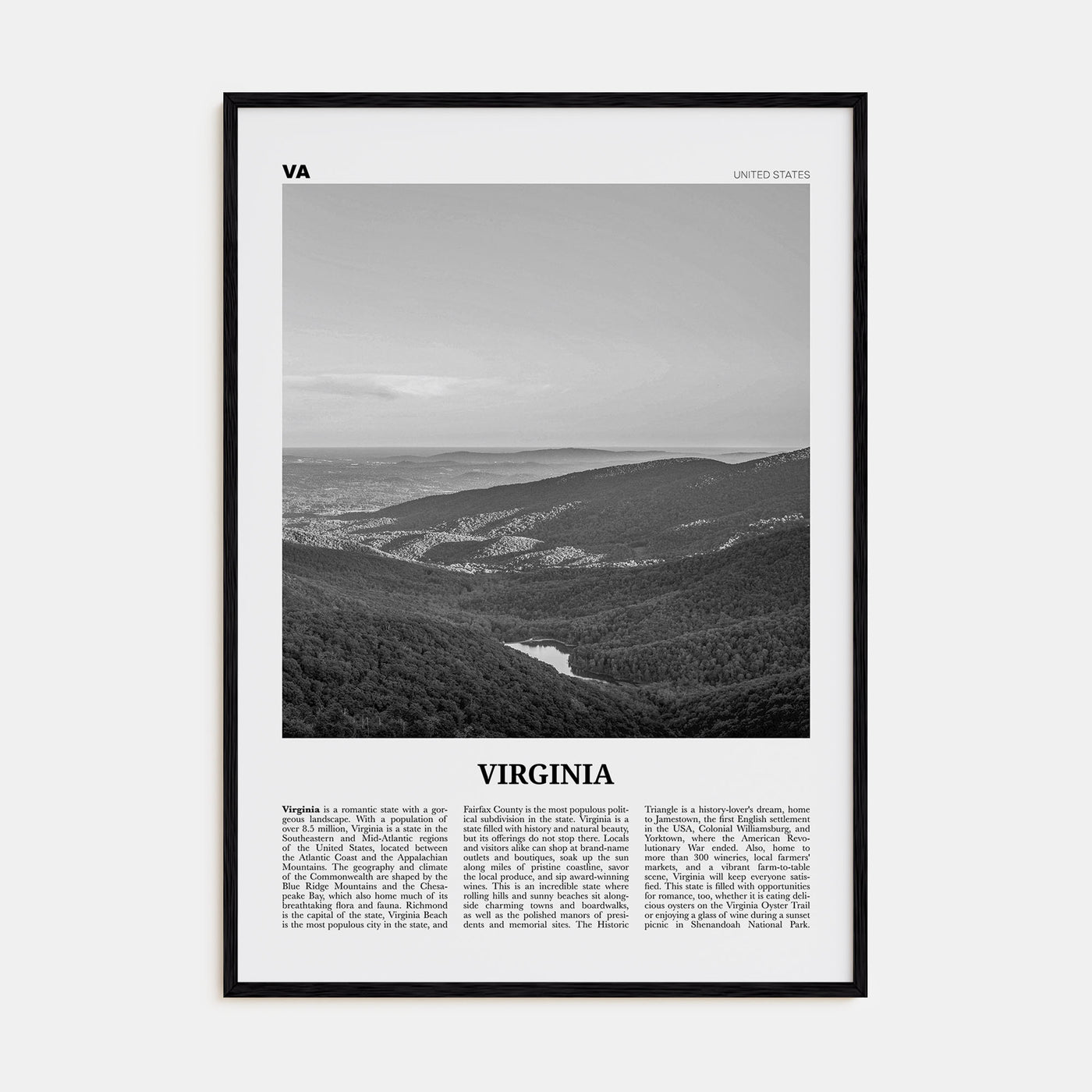 Virginia Travel B&W No 2 Poster