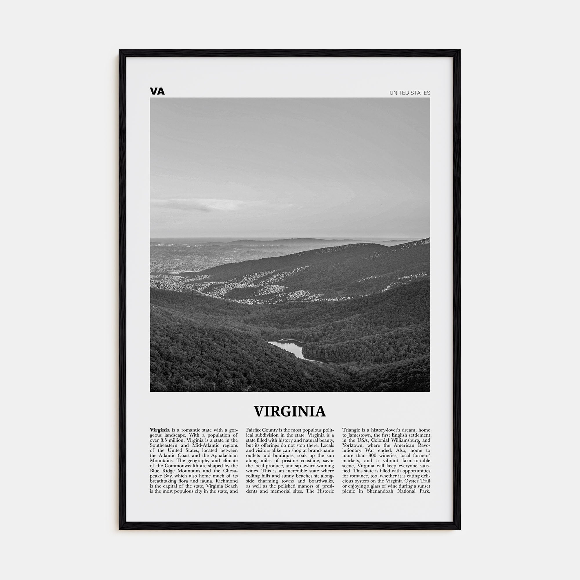 Virginia Travel B&W No 2 Poster