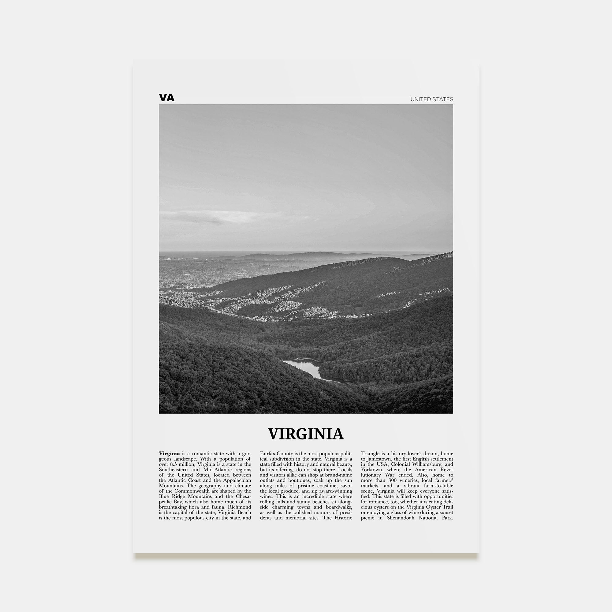 Virginia Travel B&W No 2 Poster
