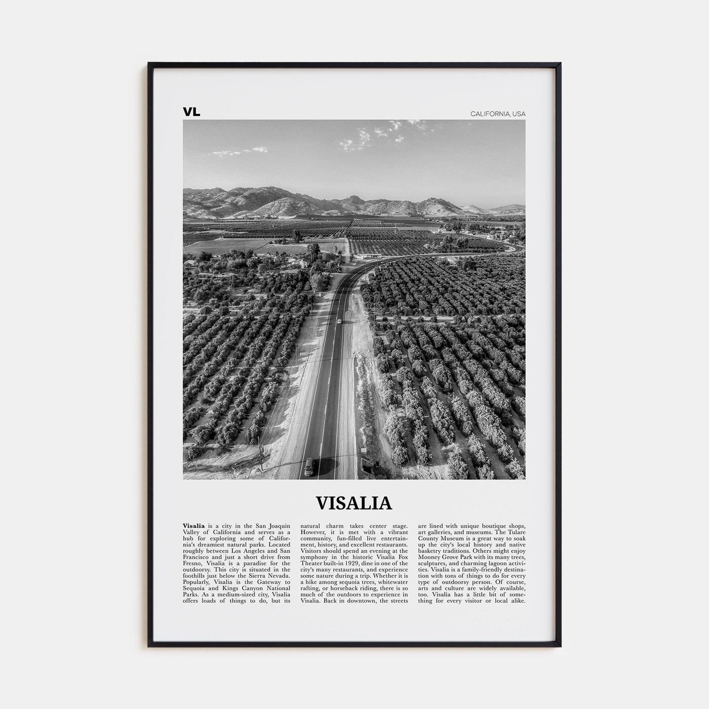 Visalia Travel B&W Poster
