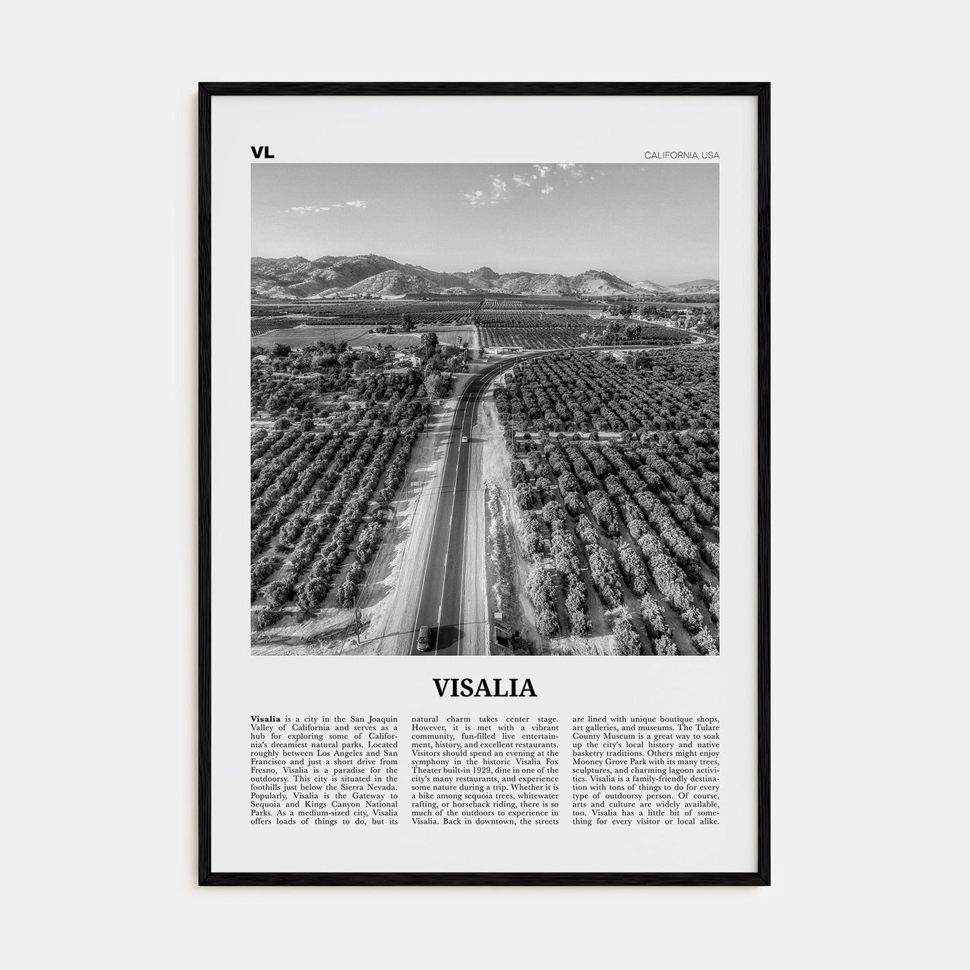 Visalia Travel B&W Poster