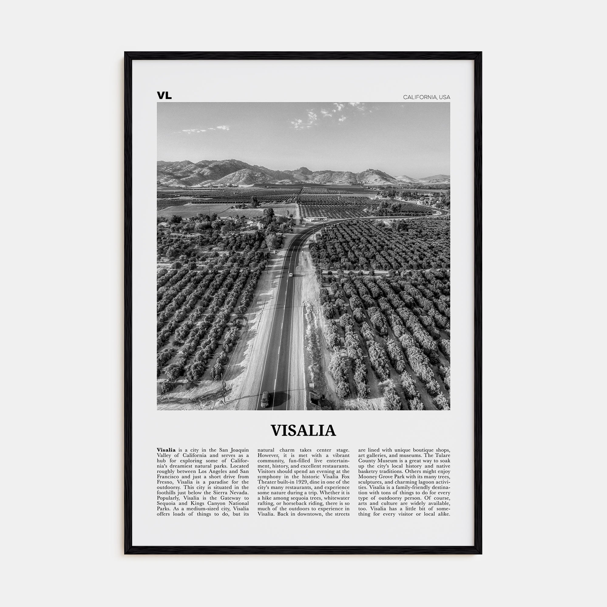Visalia Travel B&W Poster