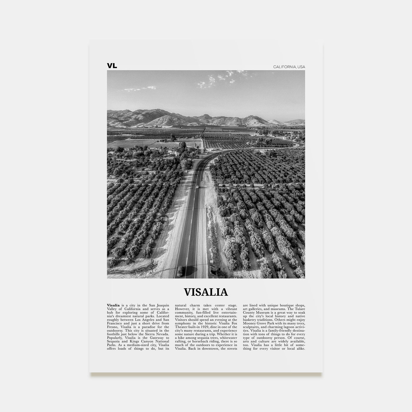 Visalia Travel B&W Poster