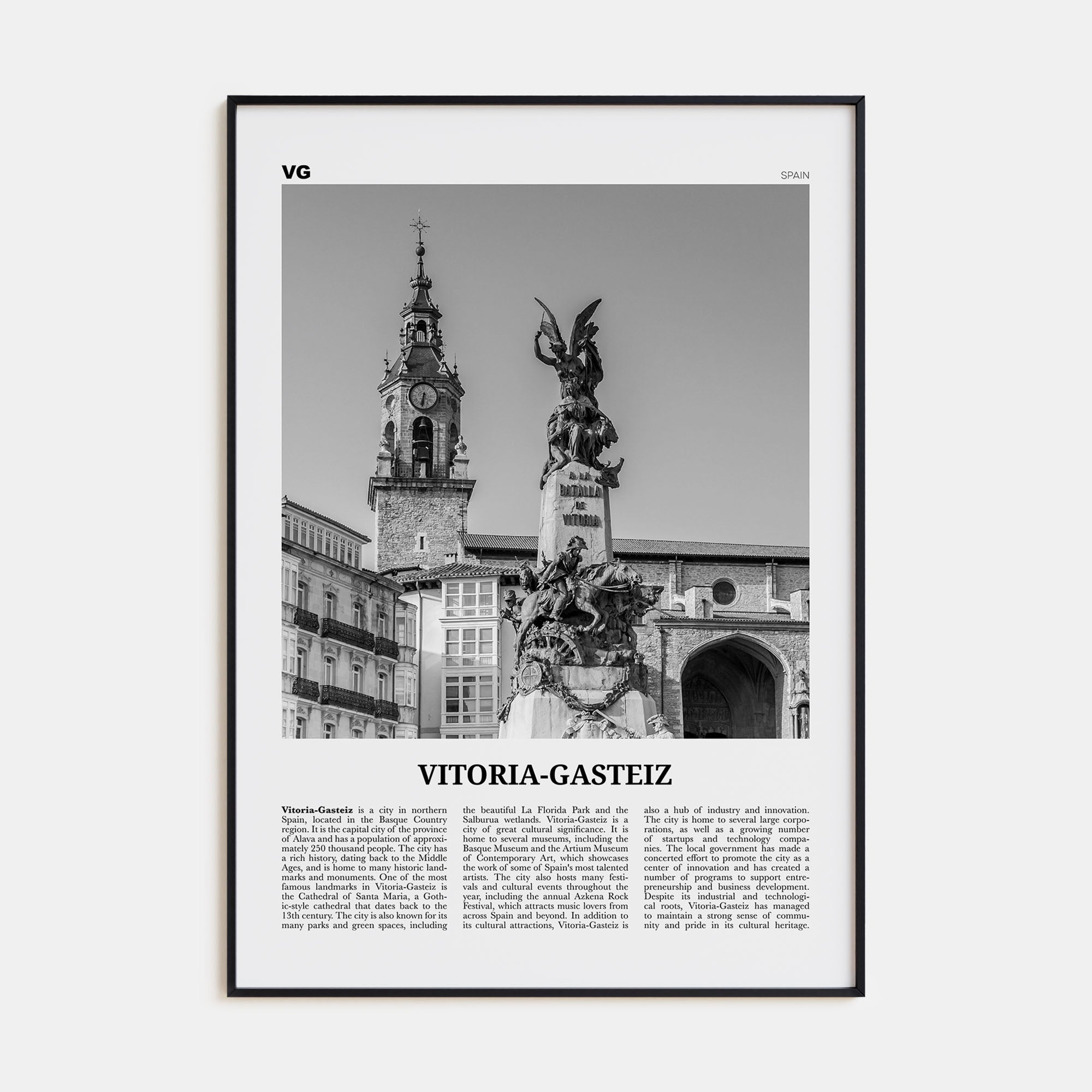 Vitoria-Gasteiz Travel B&W Poster