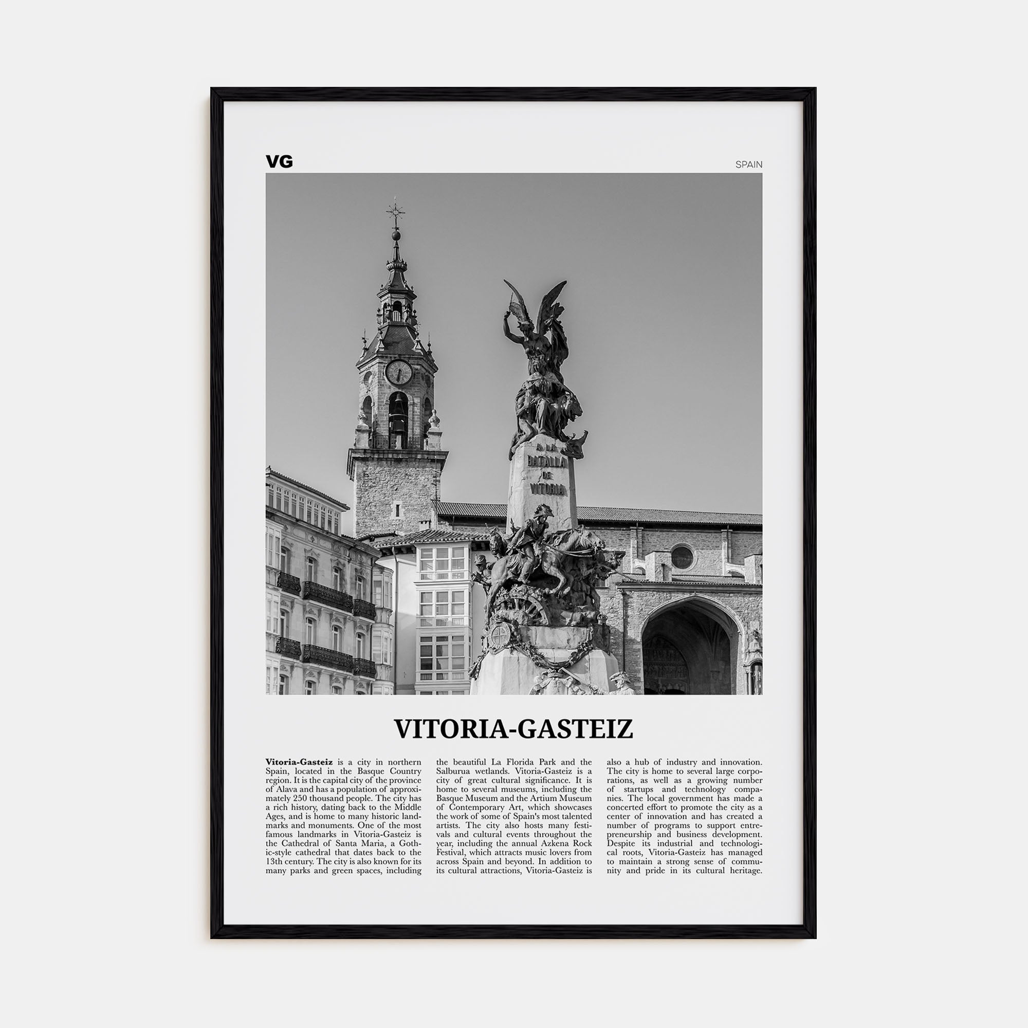Vitoria-Gasteiz Travel B&W Poster