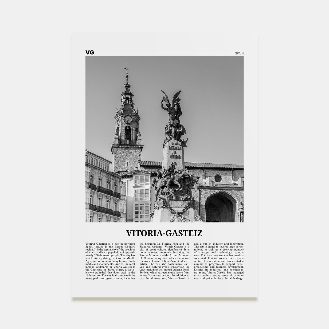Vitoria-Gasteiz Travel B&W Poster