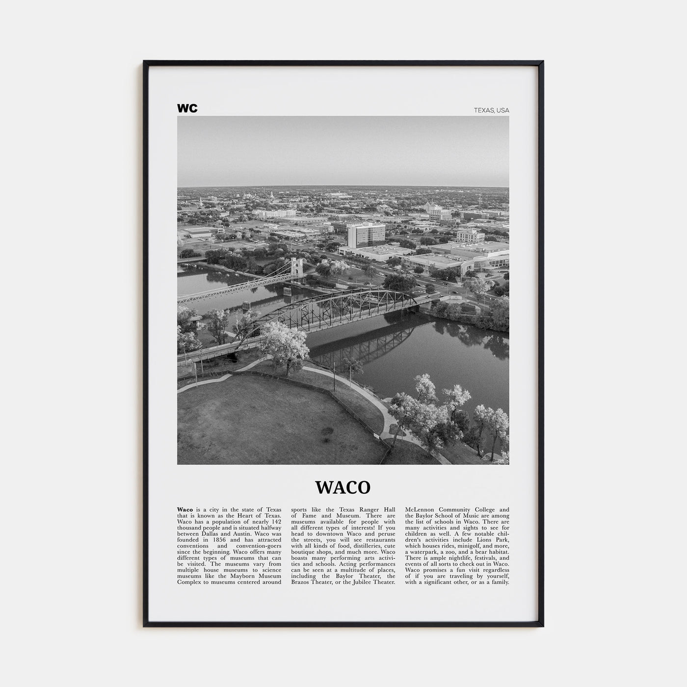 Waco Travel B&W Poster
