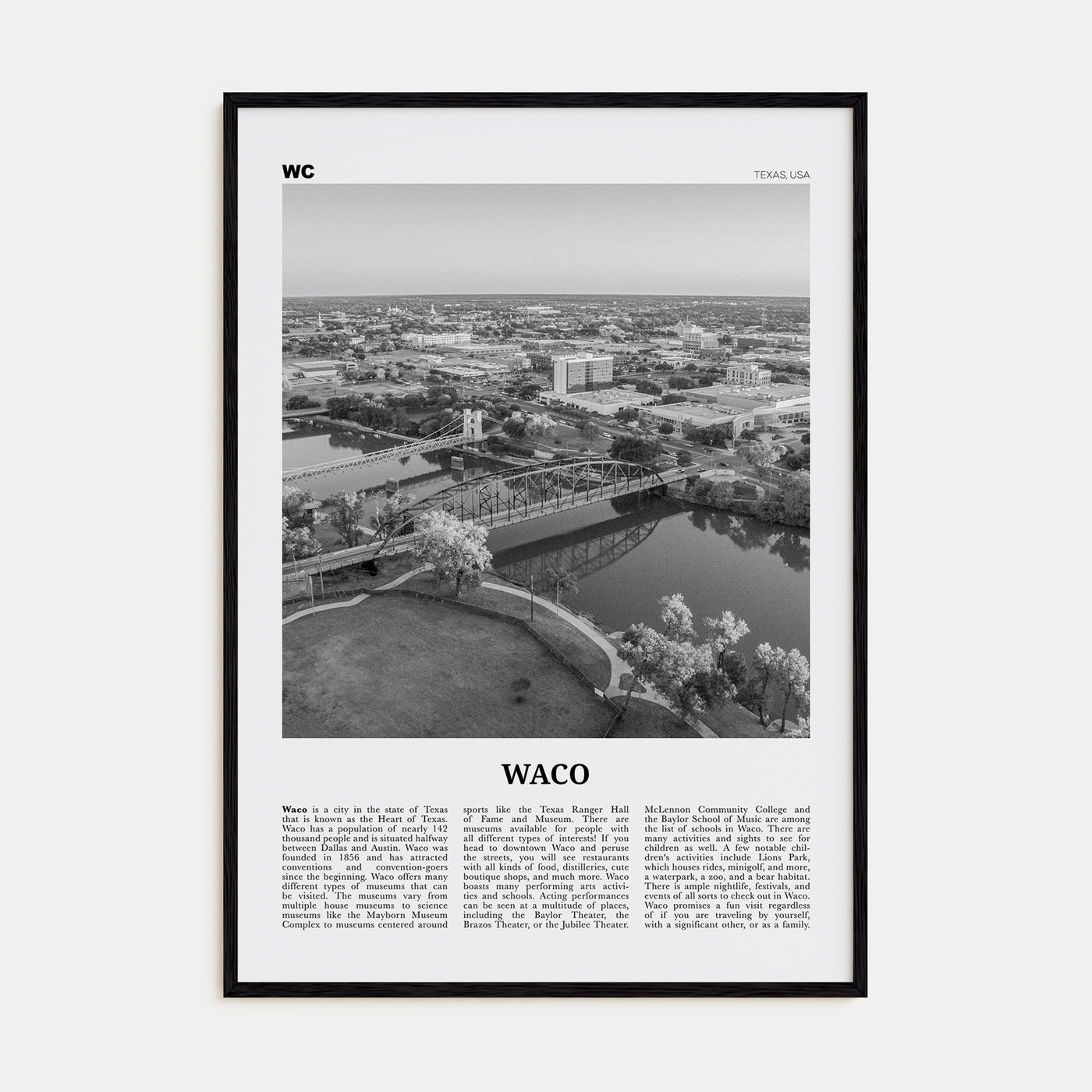 Waco Travel B&W Poster