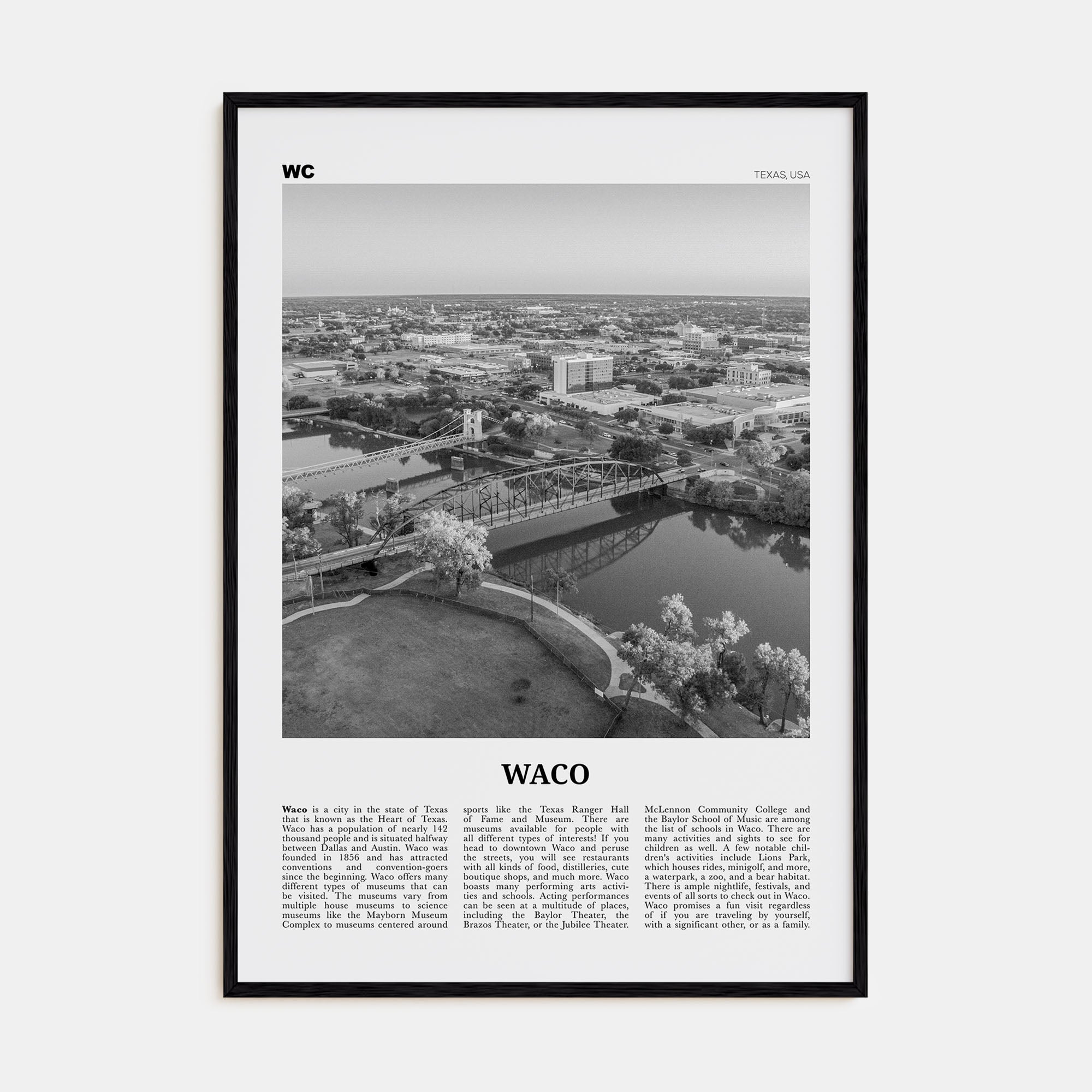 Waco Travel B&W Poster