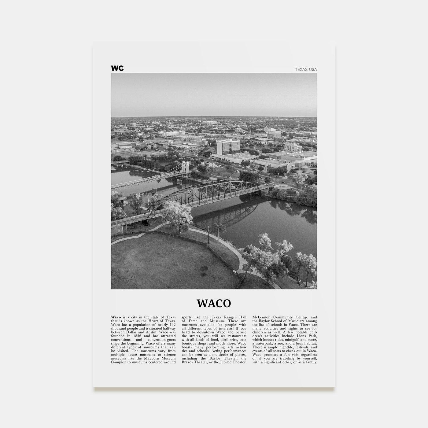 Waco Travel B&W Poster