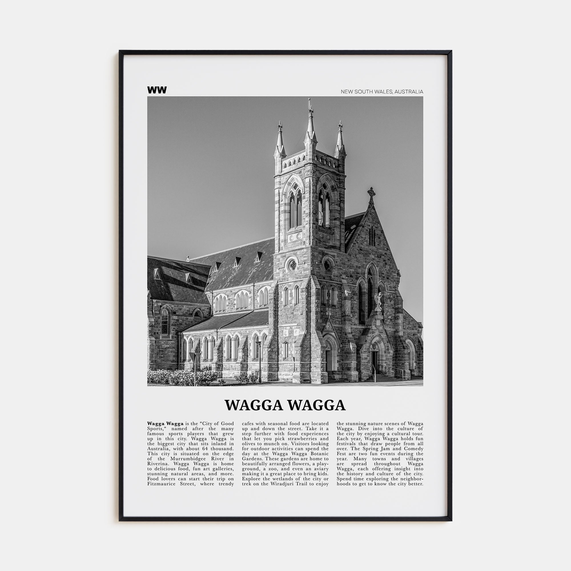 Wagga Wagga Travel B&W Poster