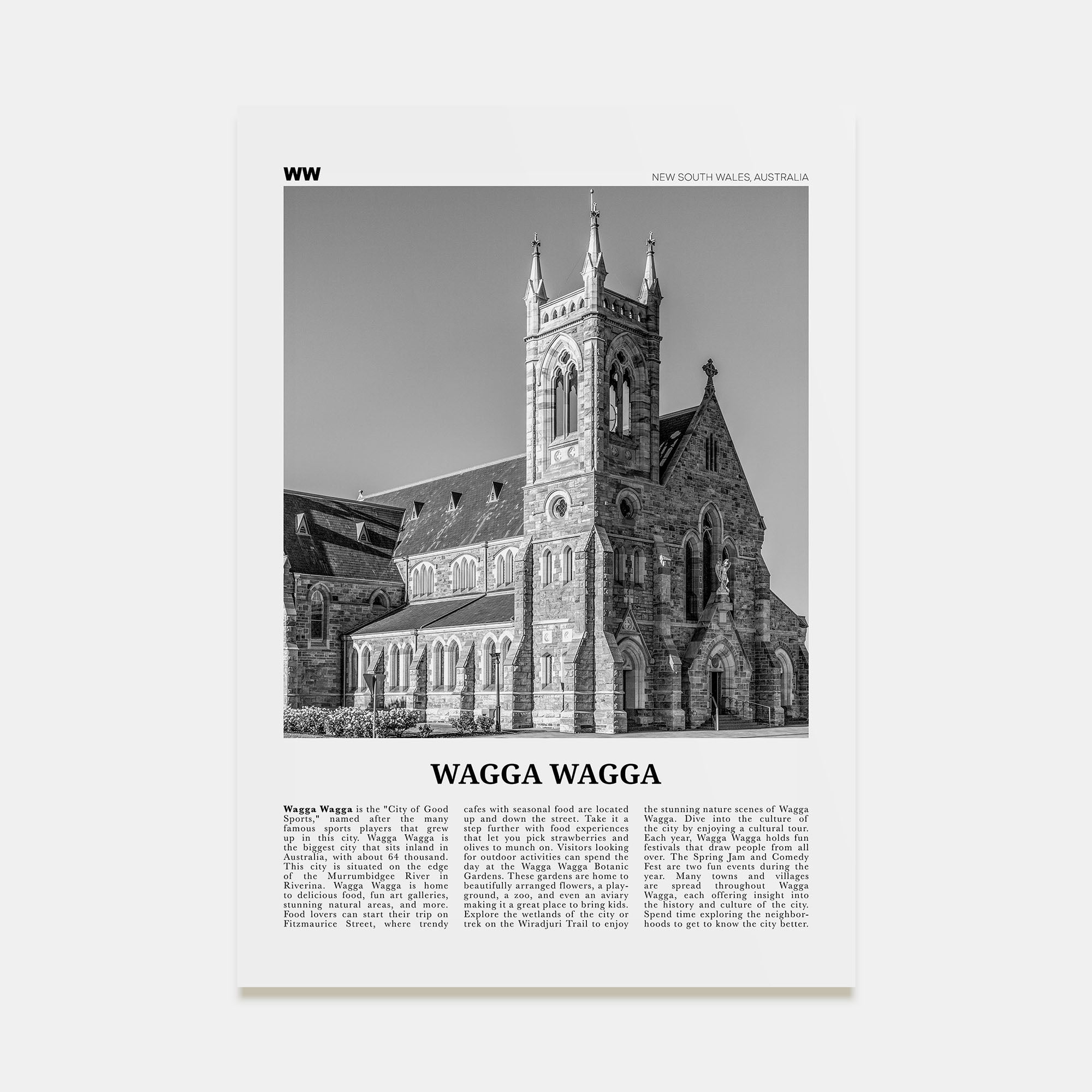 Wagga Wagga Travel B&W Poster