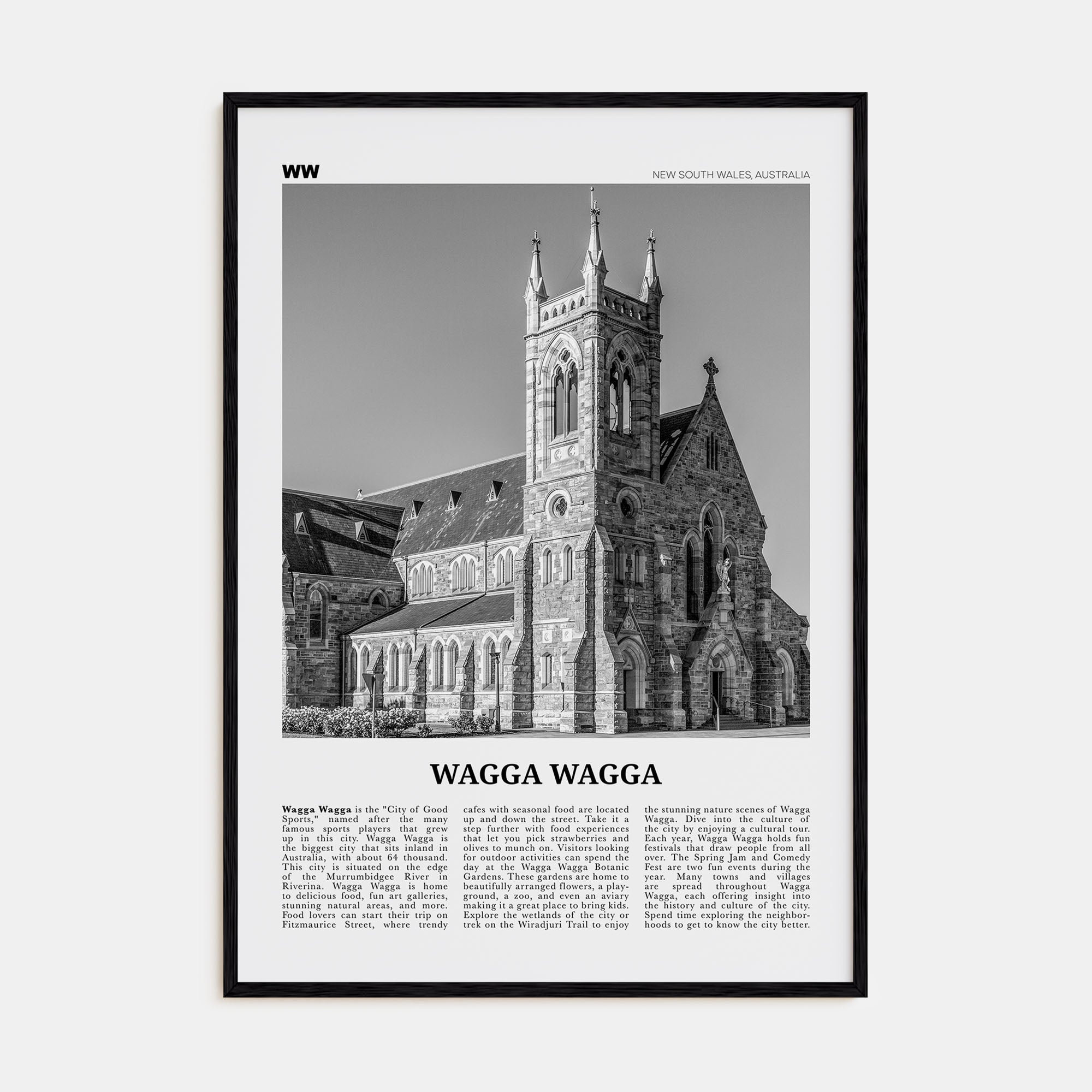 Wagga Wagga Travel B&W Poster