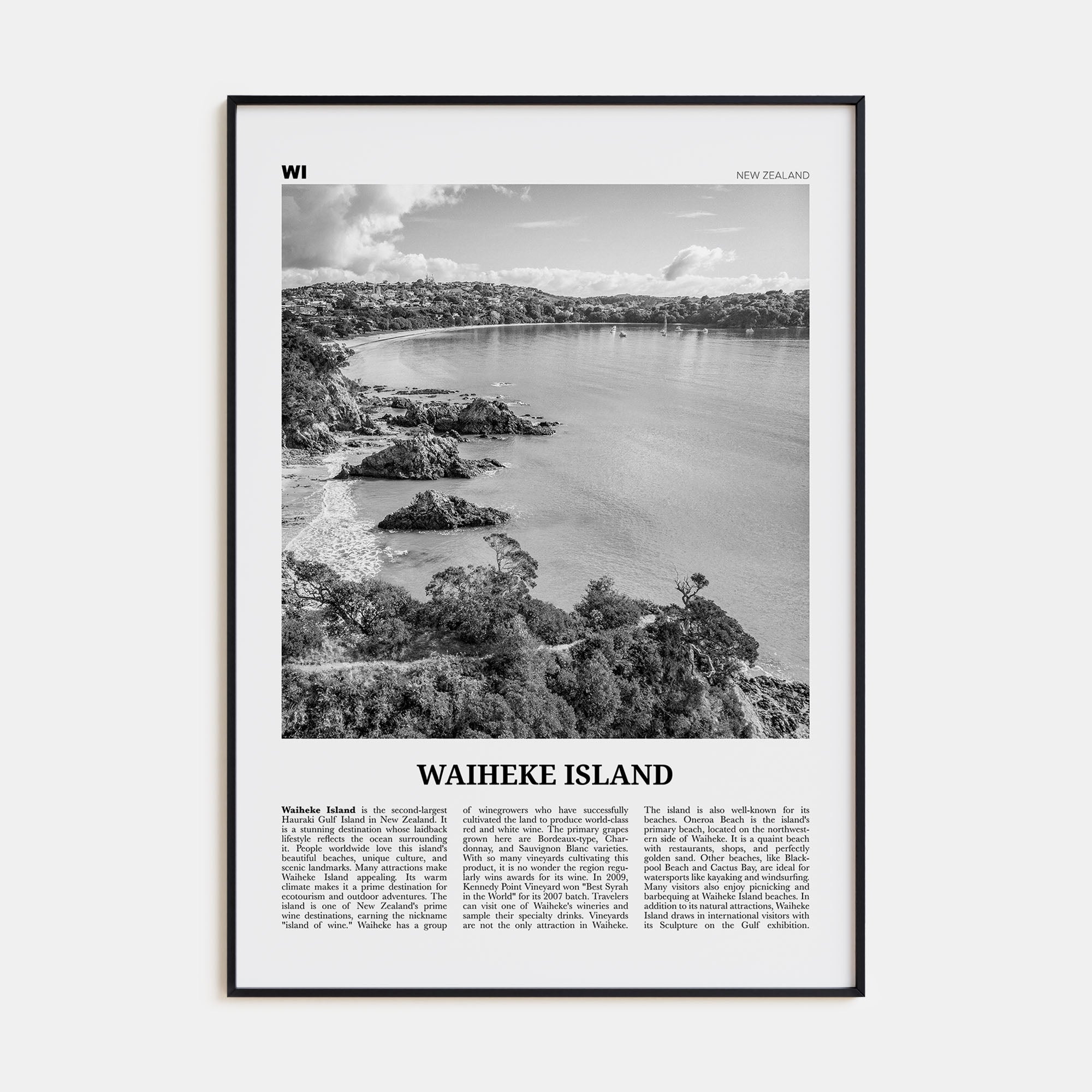 Waiheke Island Travel B&W Poster