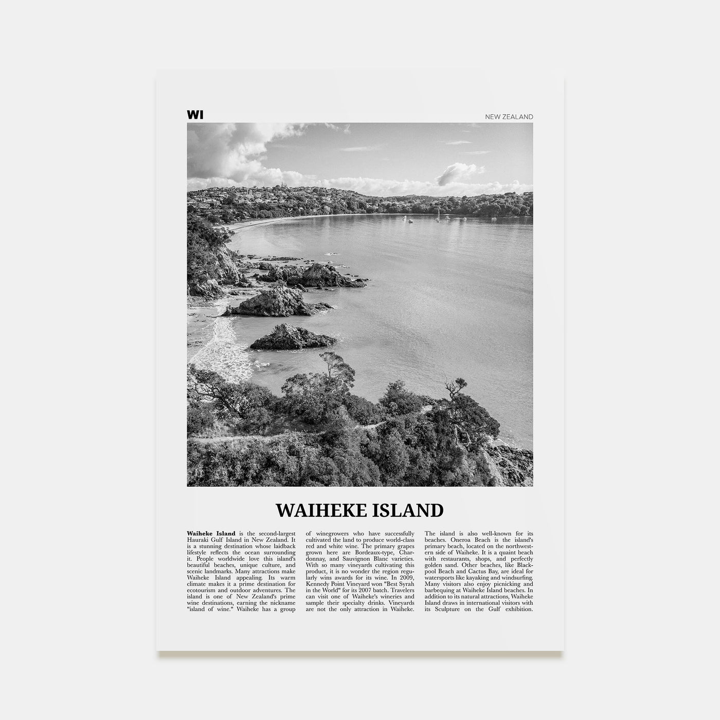 Waiheke Island Travel B&W Poster