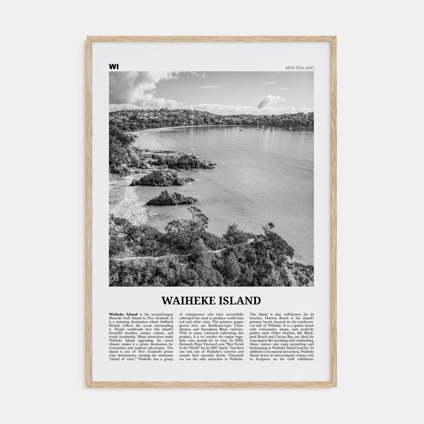 Waiheke Island Travel B&W Poster