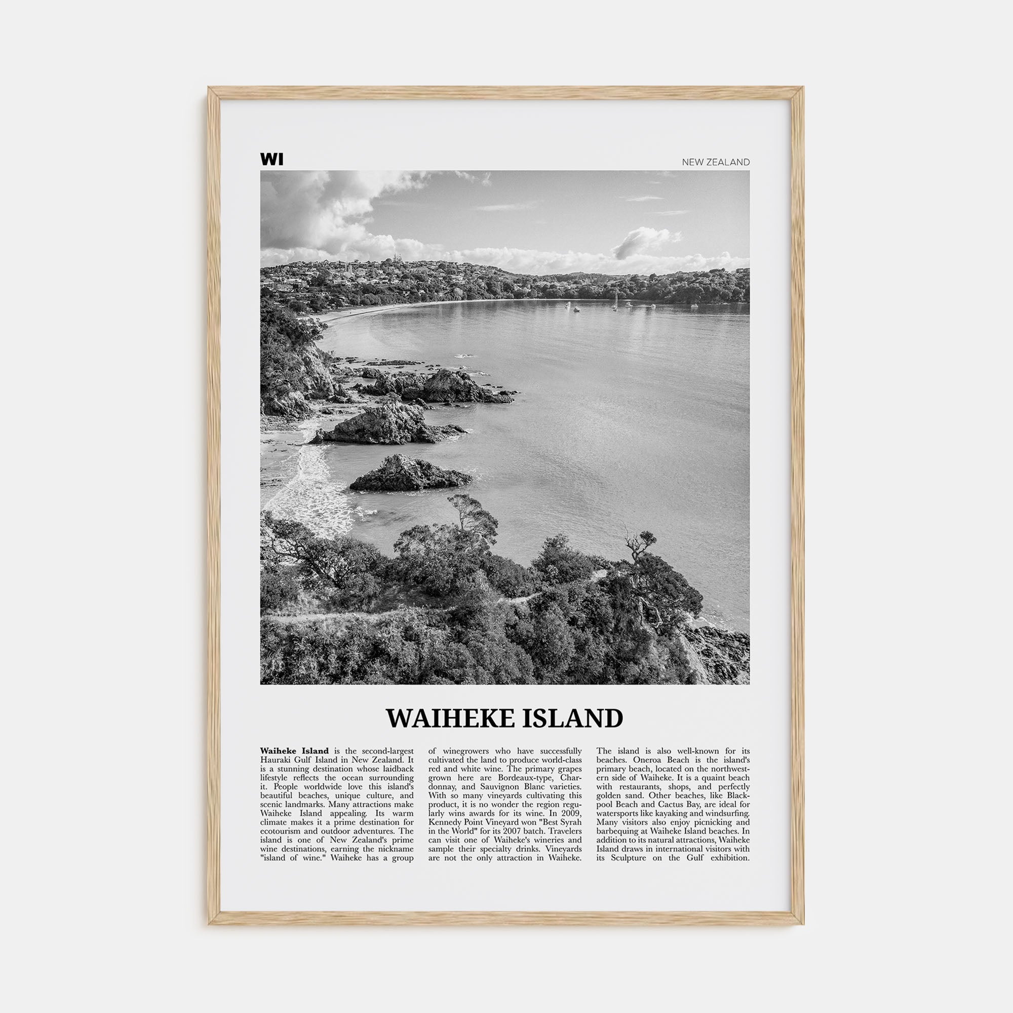Waiheke Island Travel B&W Poster