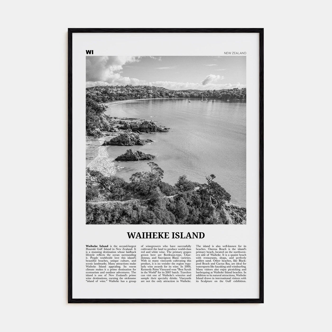 Waiheke Island Travel B&W Poster