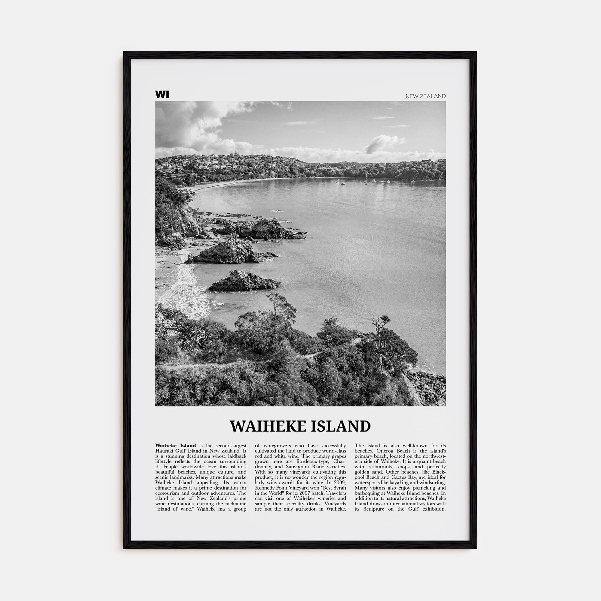 Waiheke Island Travel B&W Poster
