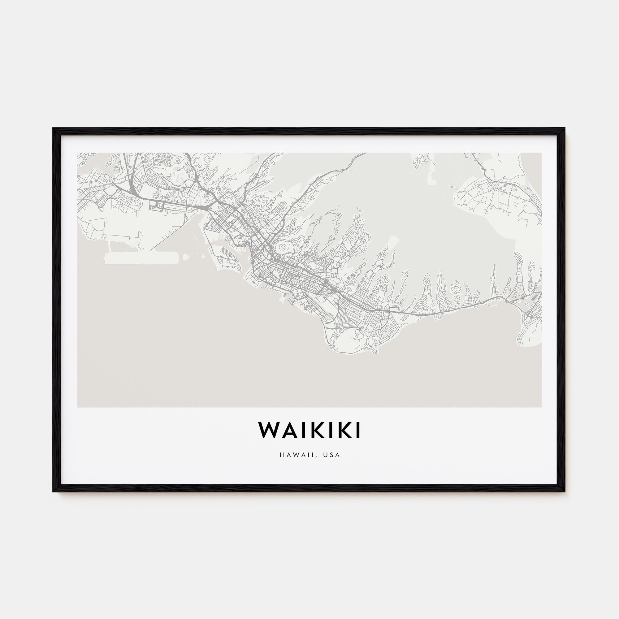 Waikiki Map Landscape Poster