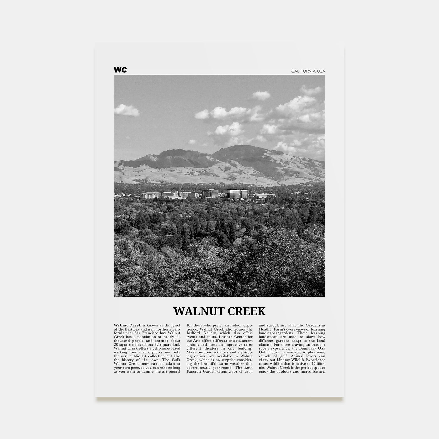 Walnut Creek Travel B&W Poster