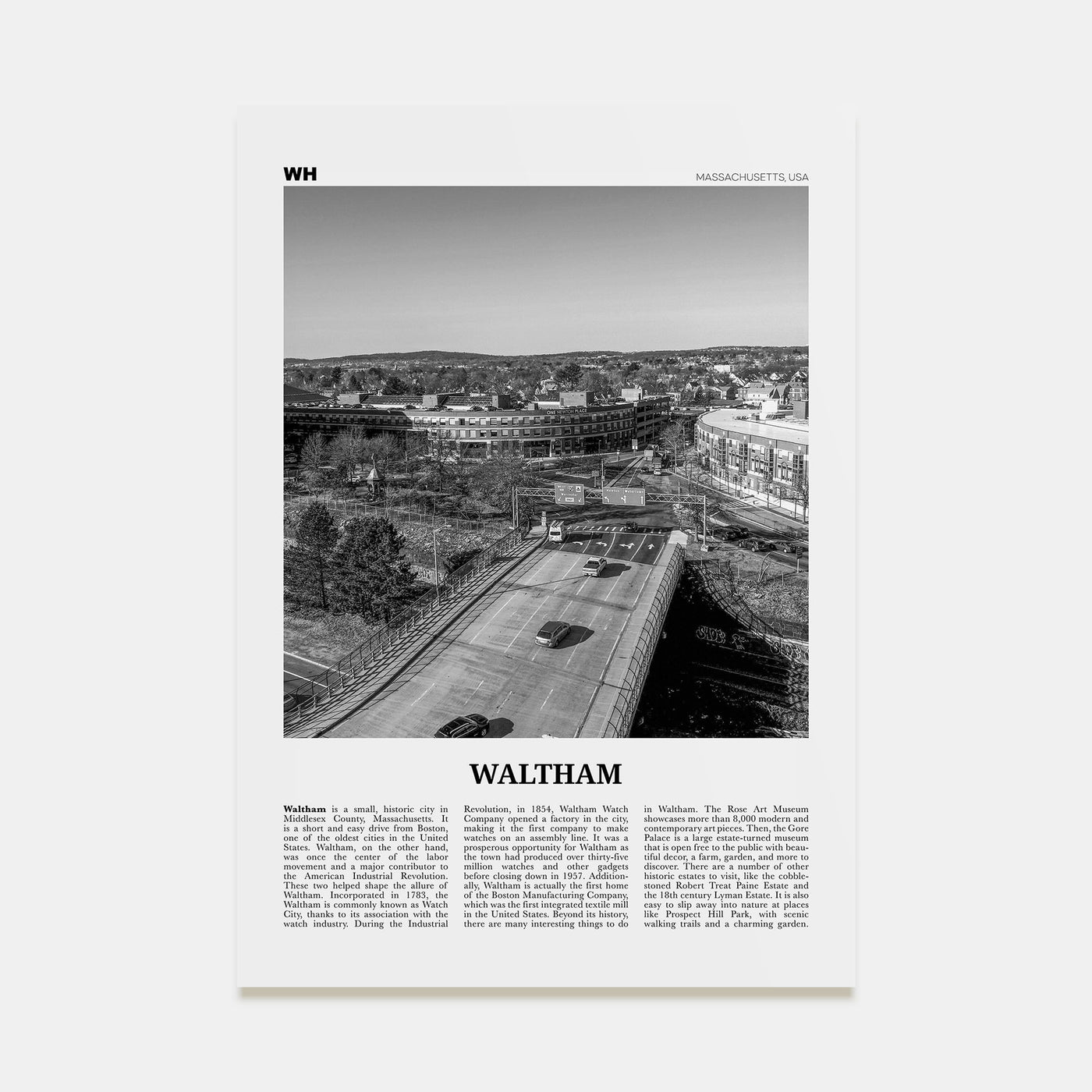 Waltham Travel B&W Poster