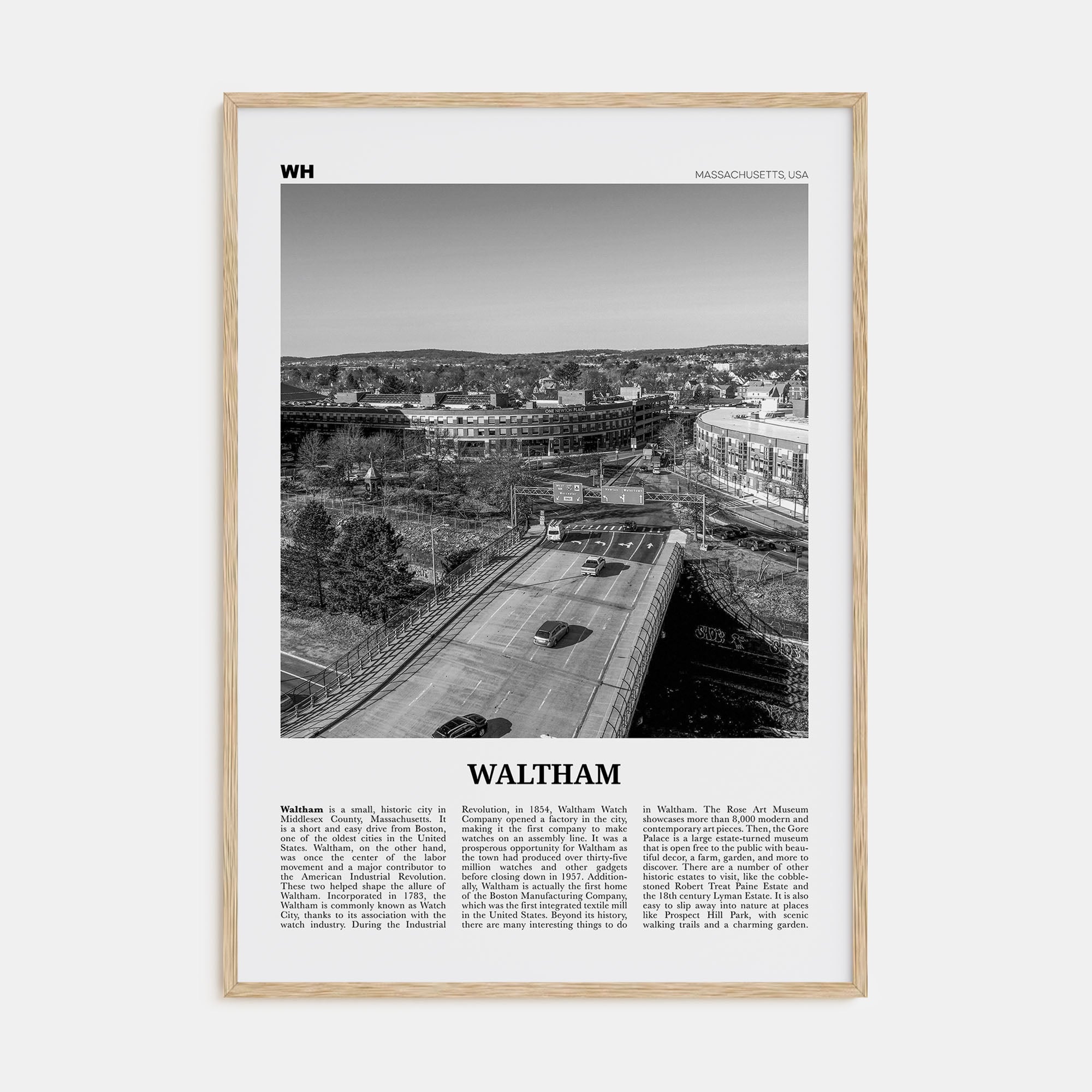 Waltham Travel B&W Poster