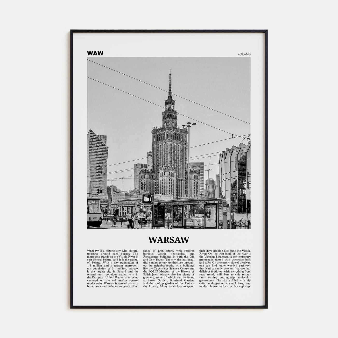 Warsaw Travel B&W Poster