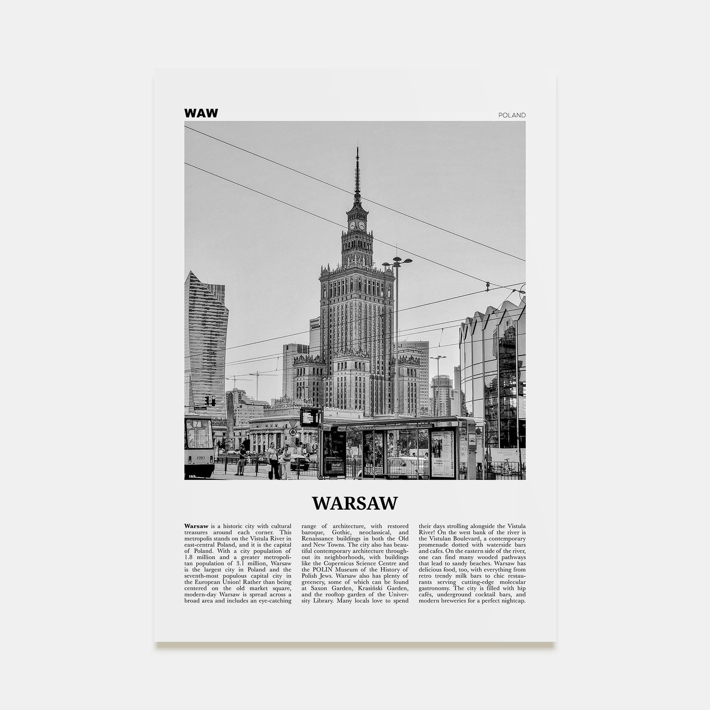 Warsaw Travel B&W Poster