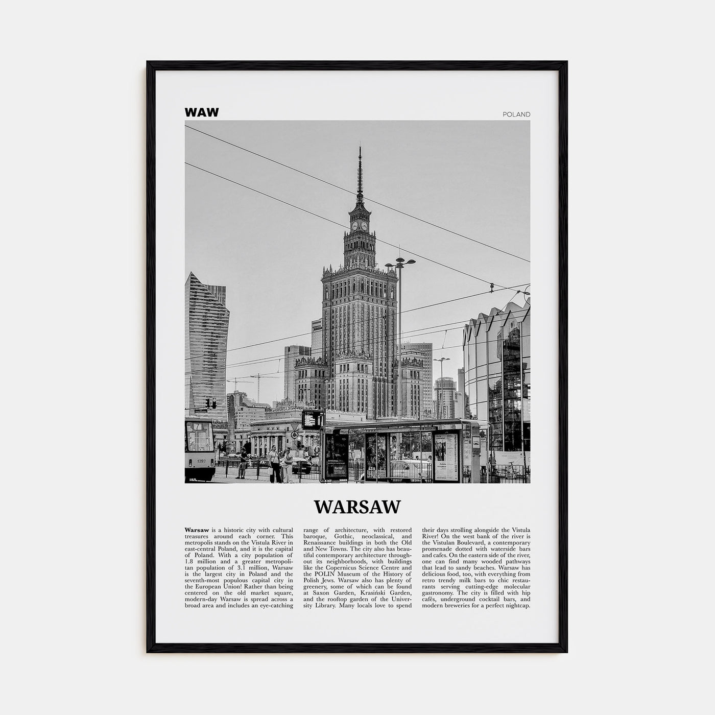 Warsaw Travel B&W Poster