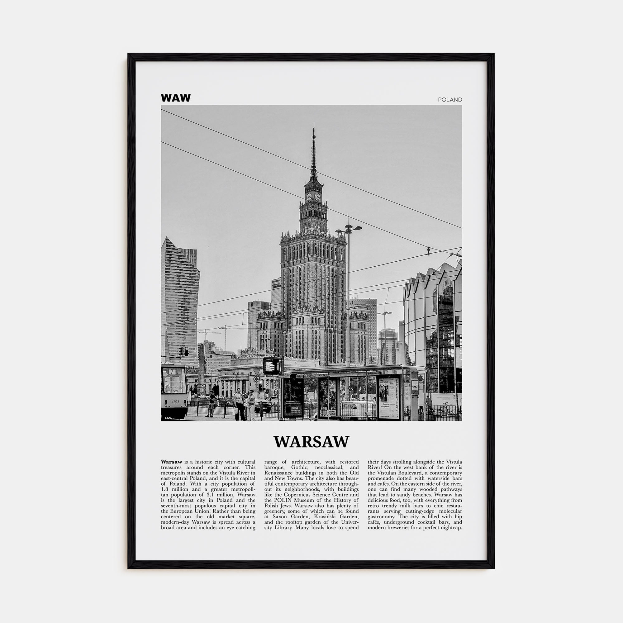 Warsaw Travel B&W Poster