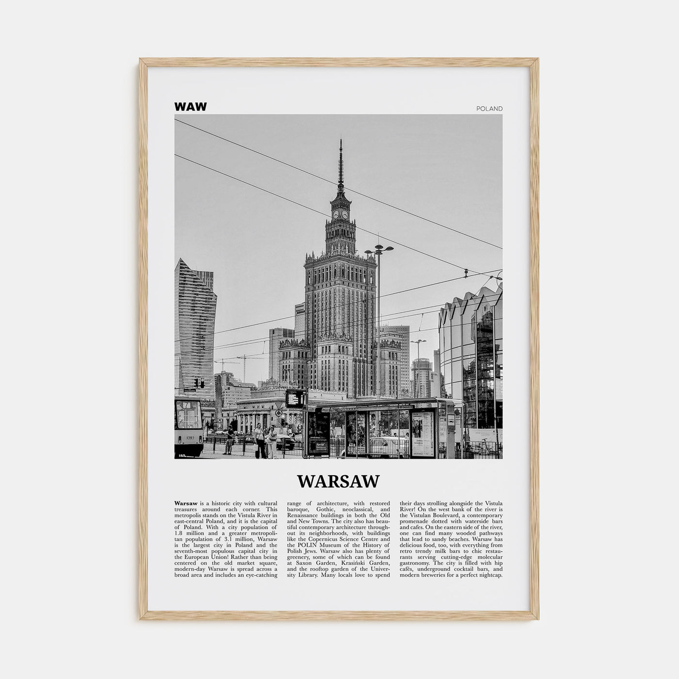 Warsaw Travel B&W Poster