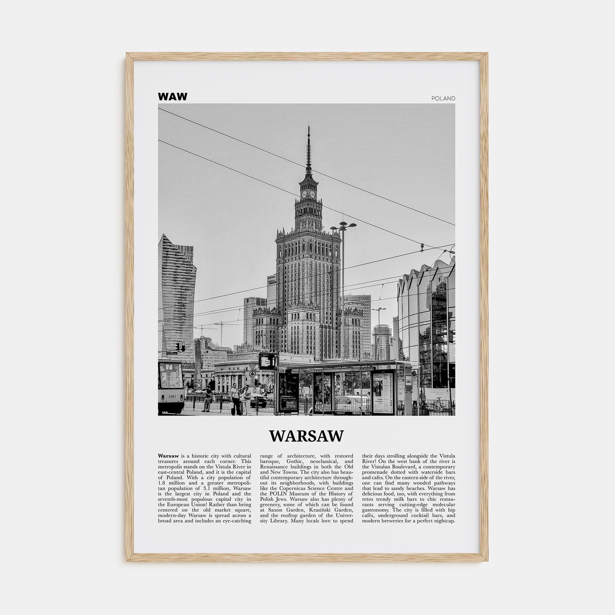 Warsaw Travel B&W Poster