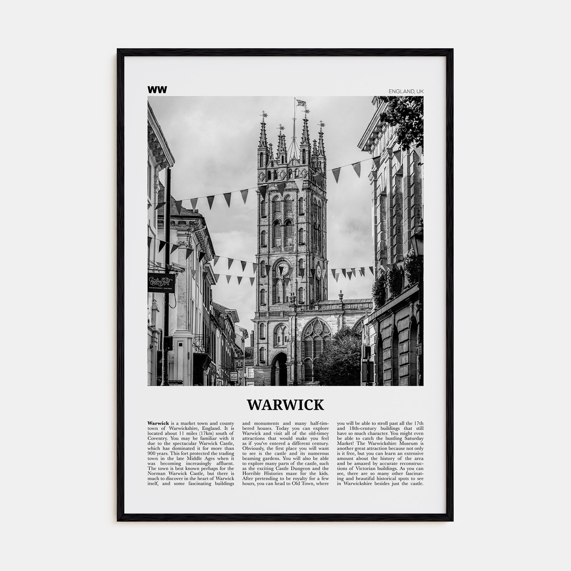 Warwick Travel B&W Poster