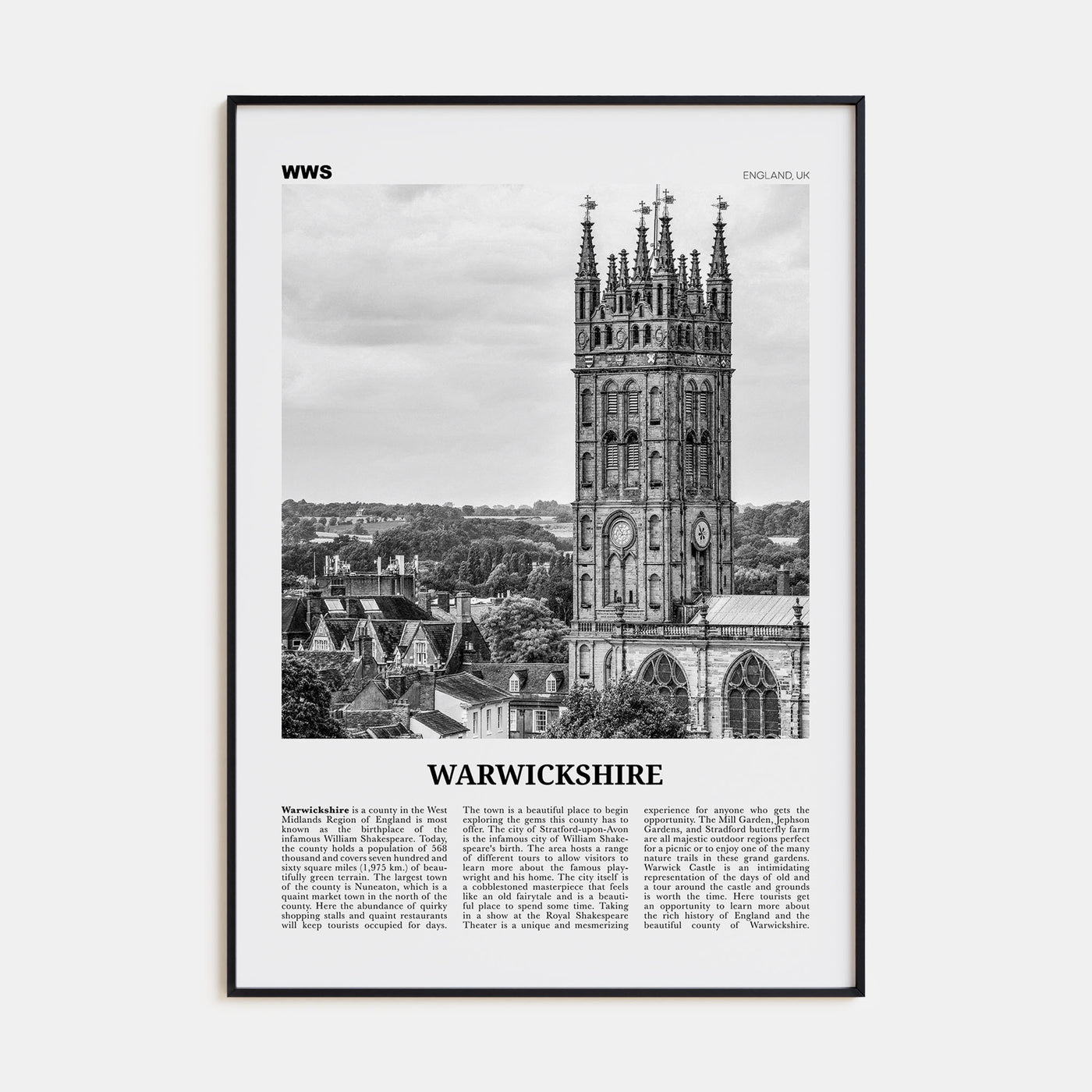 Warwickshire Travel B&W Poster