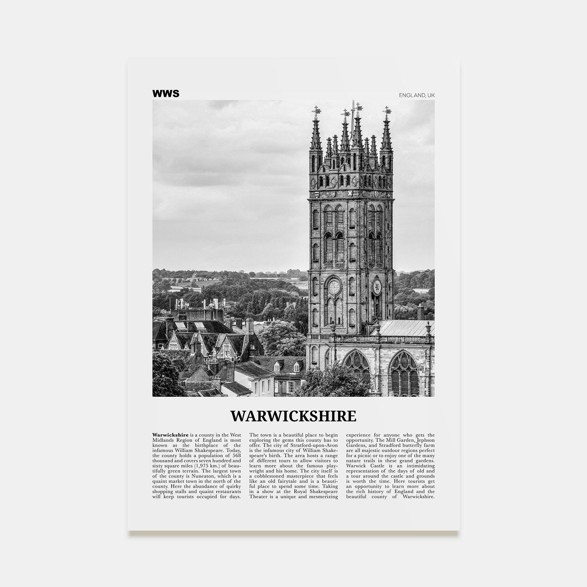 Warwickshire Travel B&W Poster