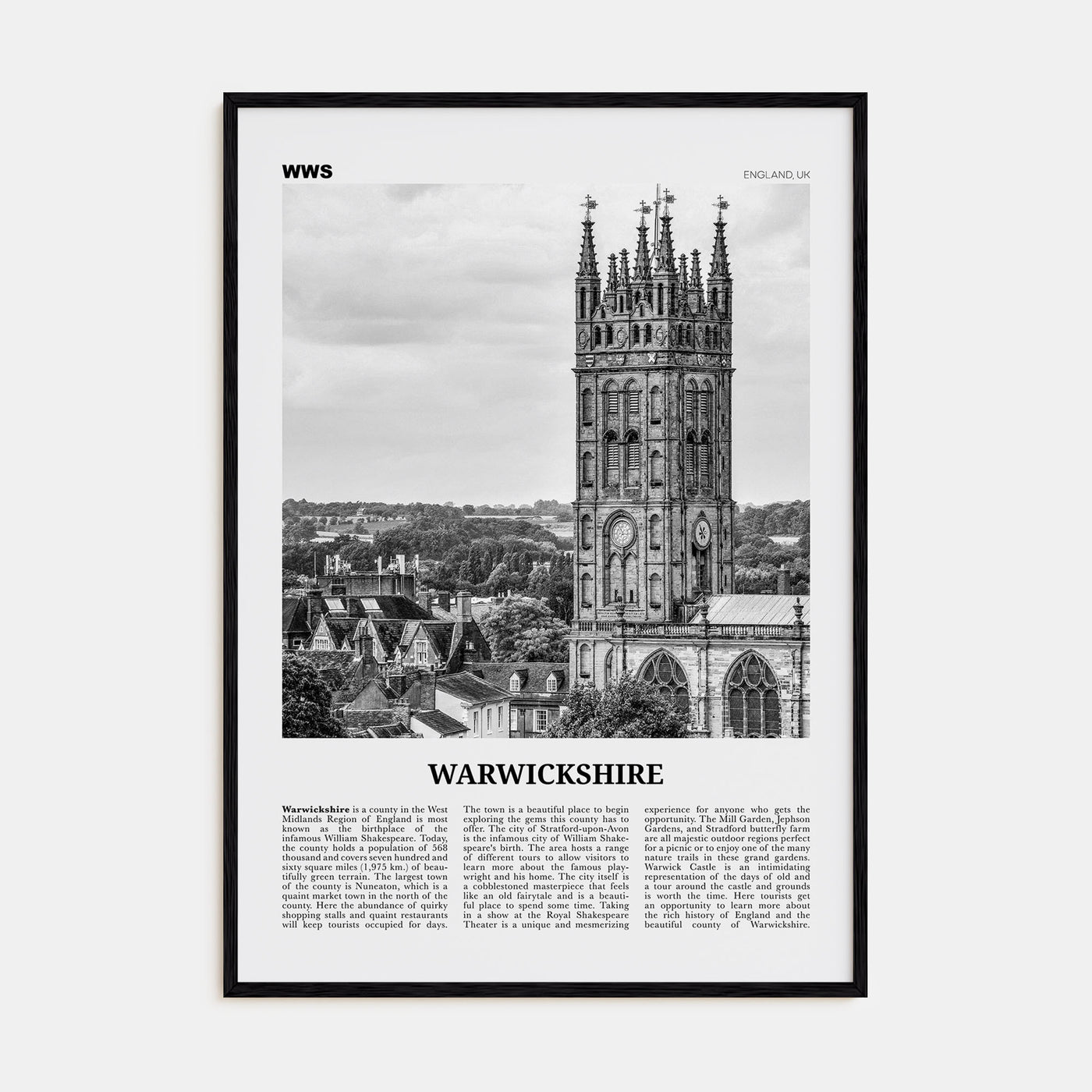 Warwickshire Travel B&W Poster