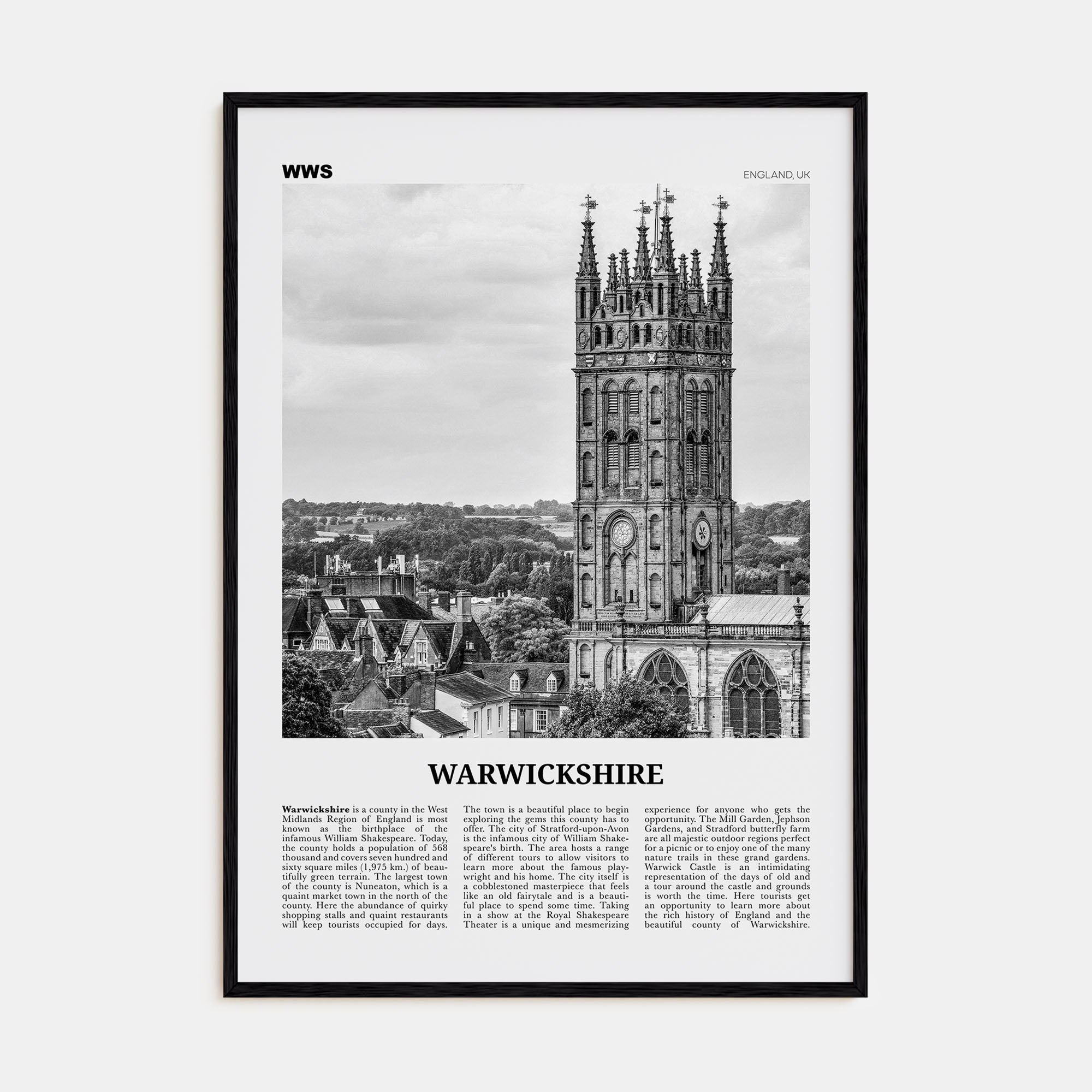 Warwickshire Travel B&W Poster
