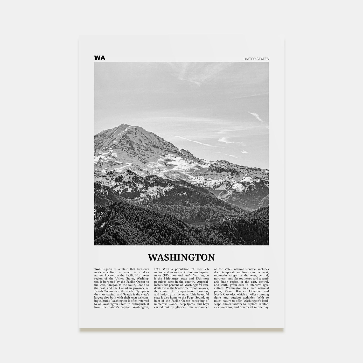 Washington (State) Travel B&W No 1 Poster