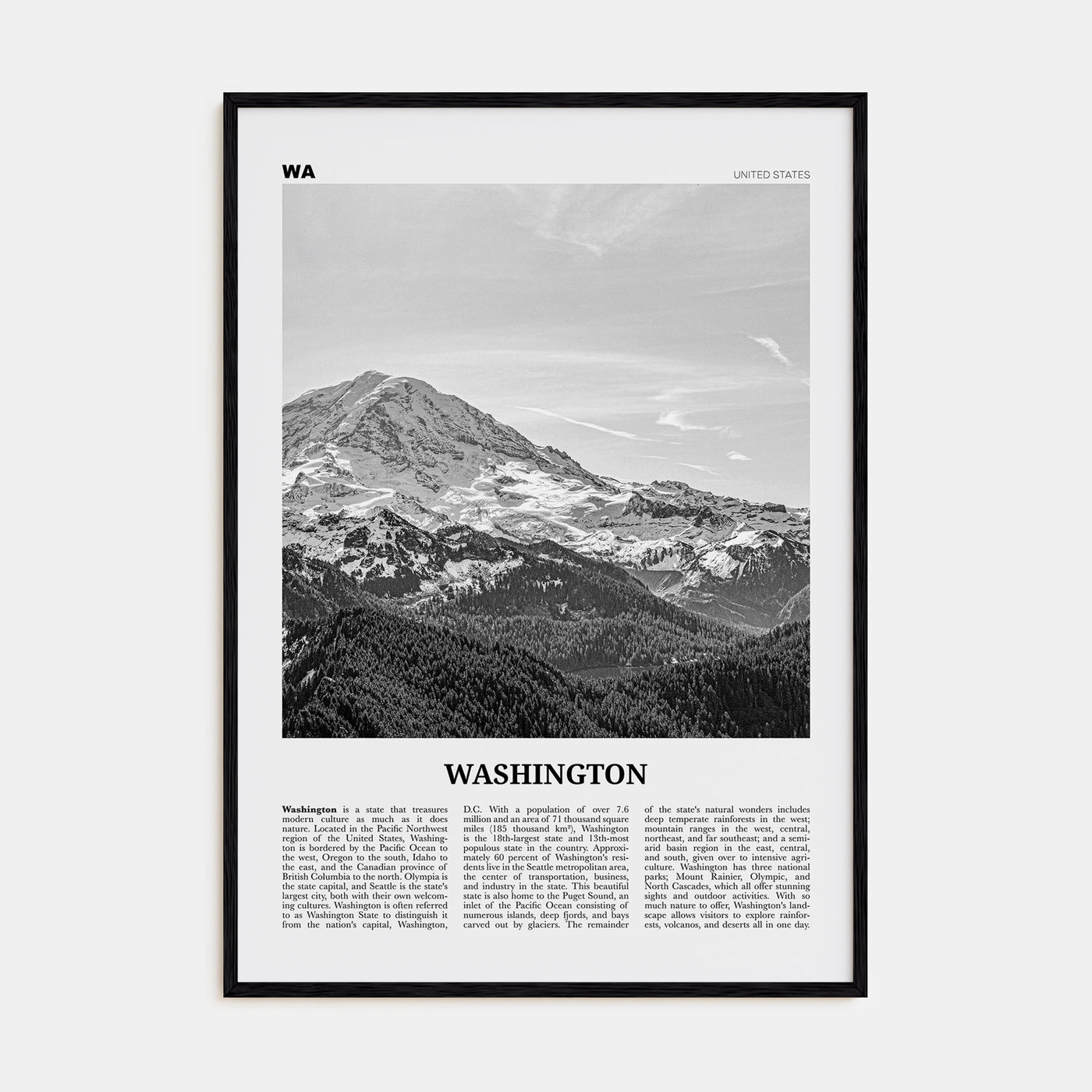 Washington (State) Travel B&W No 1 Poster