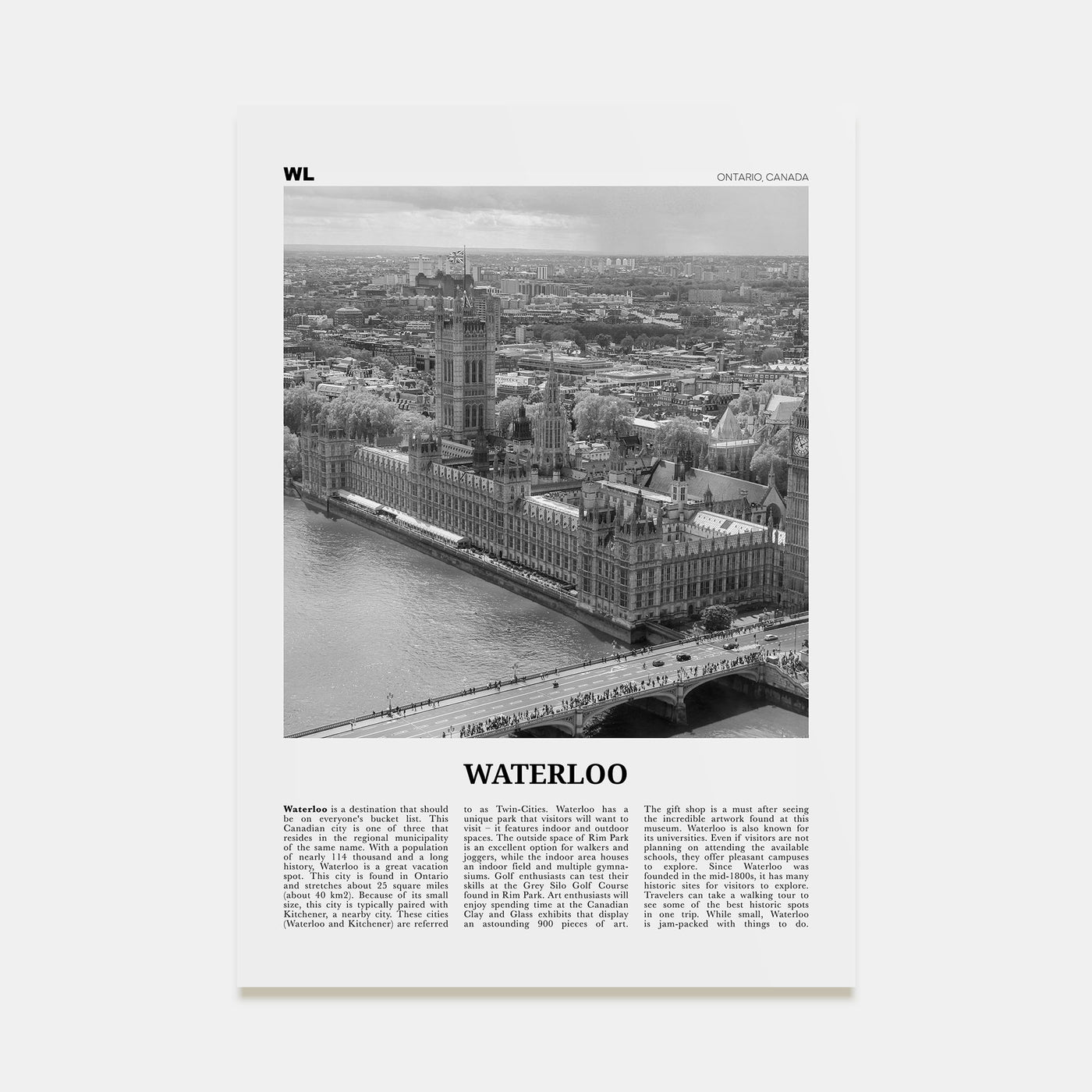 Waterloo Travel B&W Poster