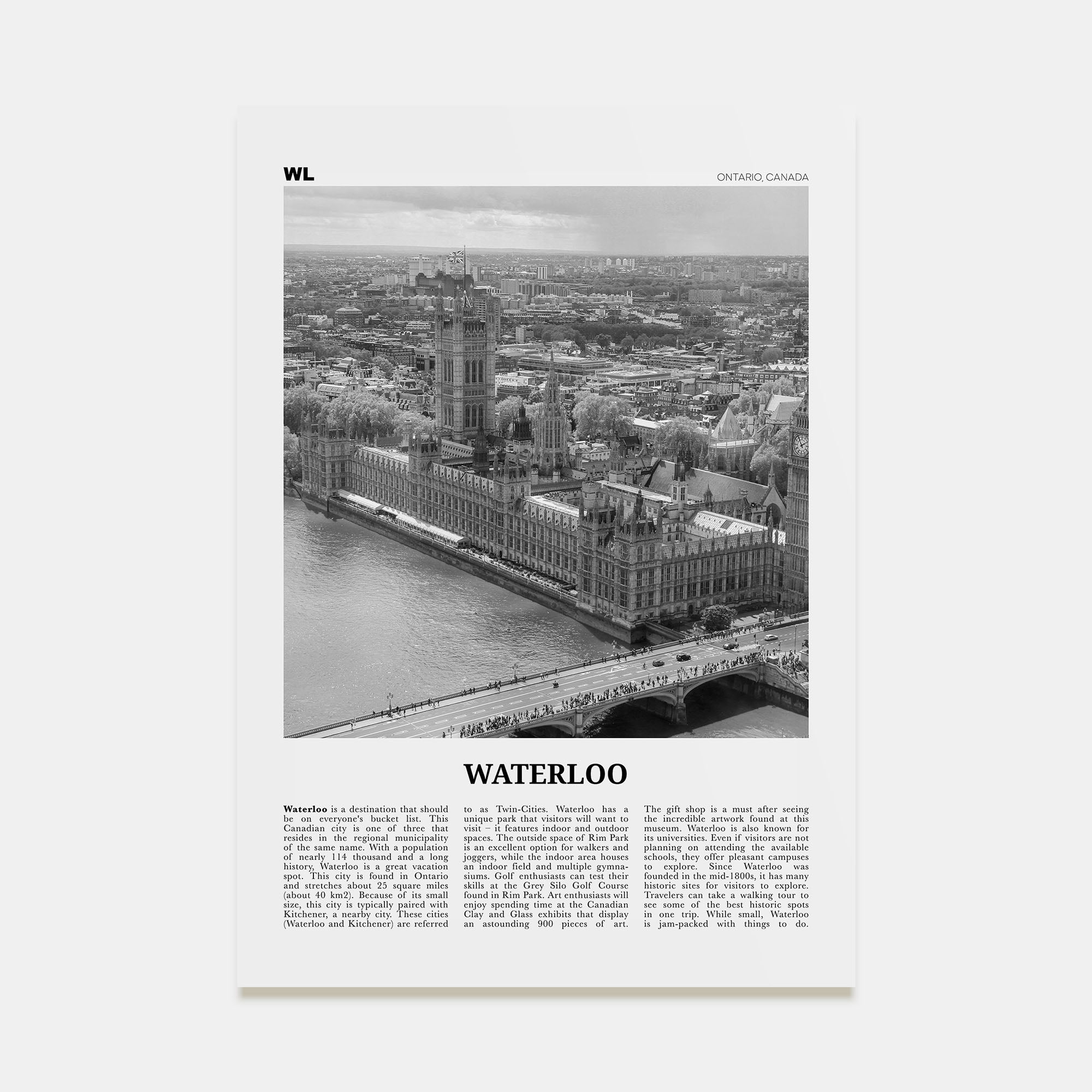 Waterloo Travel B&W Poster