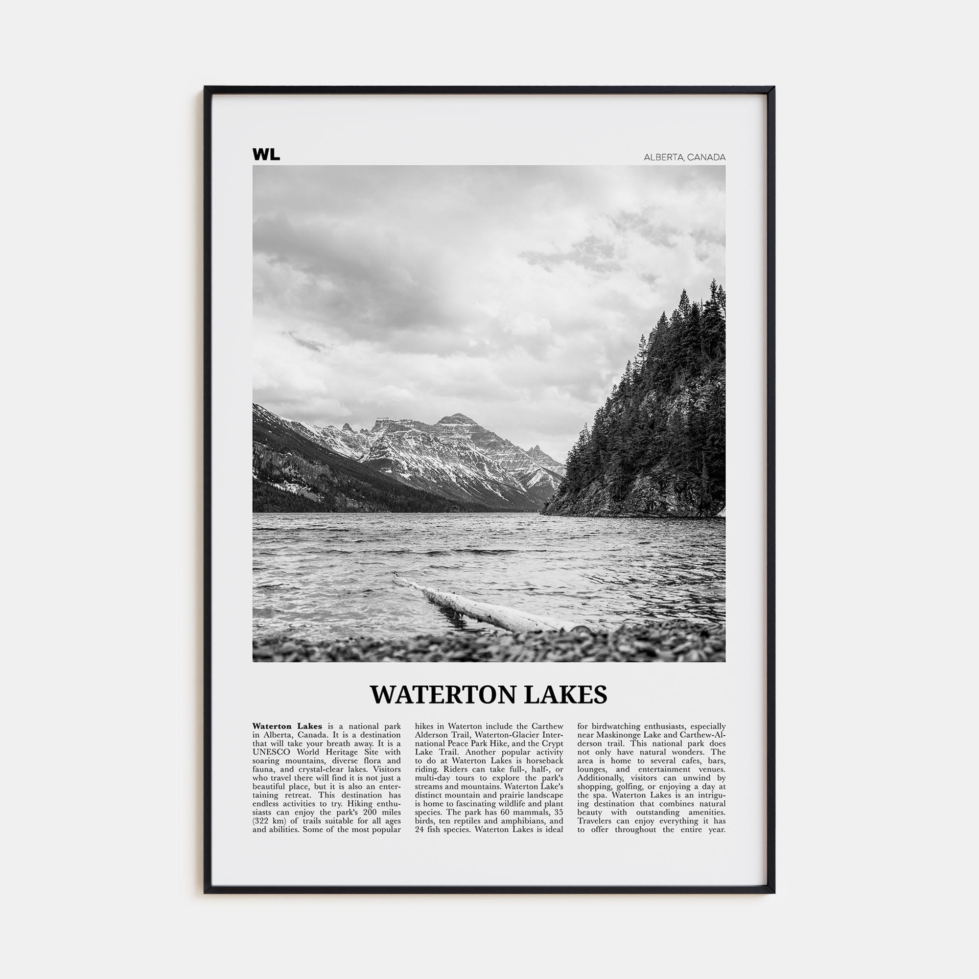 Waterton Lakes National Park Travel B&W Poster